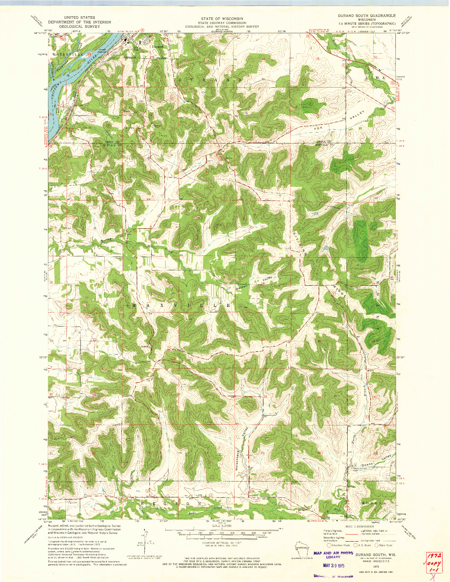 USGS 1:24000-SCALE QUADRANGLE FOR DURAND SOUTH, WI 1972