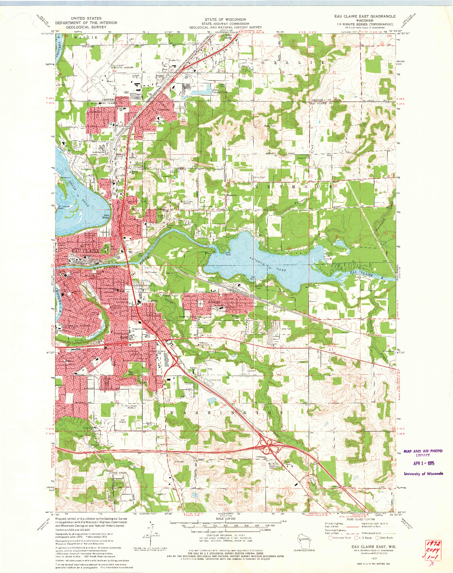 USGS 1:24000-SCALE QUADRANGLE FOR EAU CLAIRE EAST, WI 1972