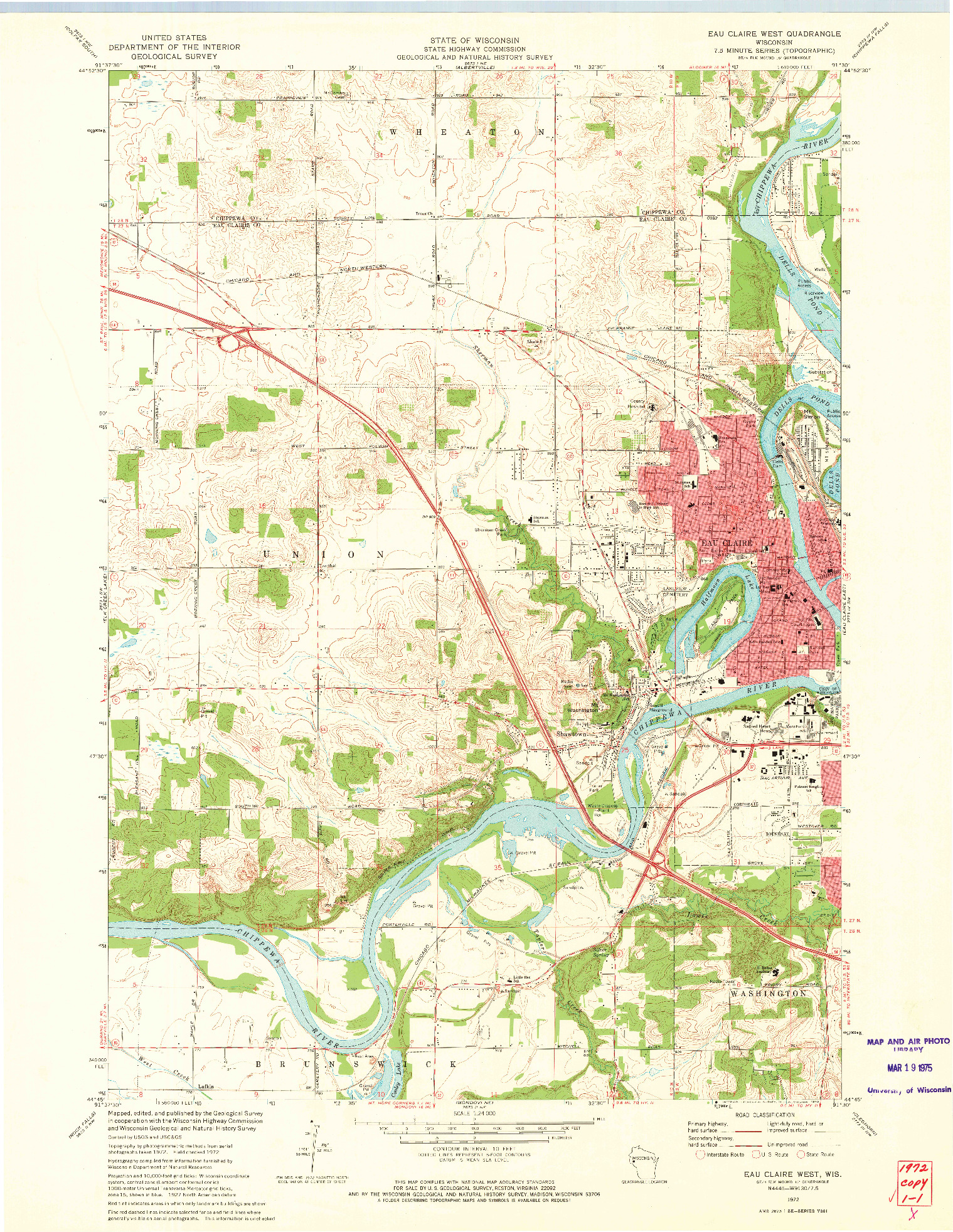 USGS 1:24000-SCALE QUADRANGLE FOR EAU CLAIRE WEST, WI 1972