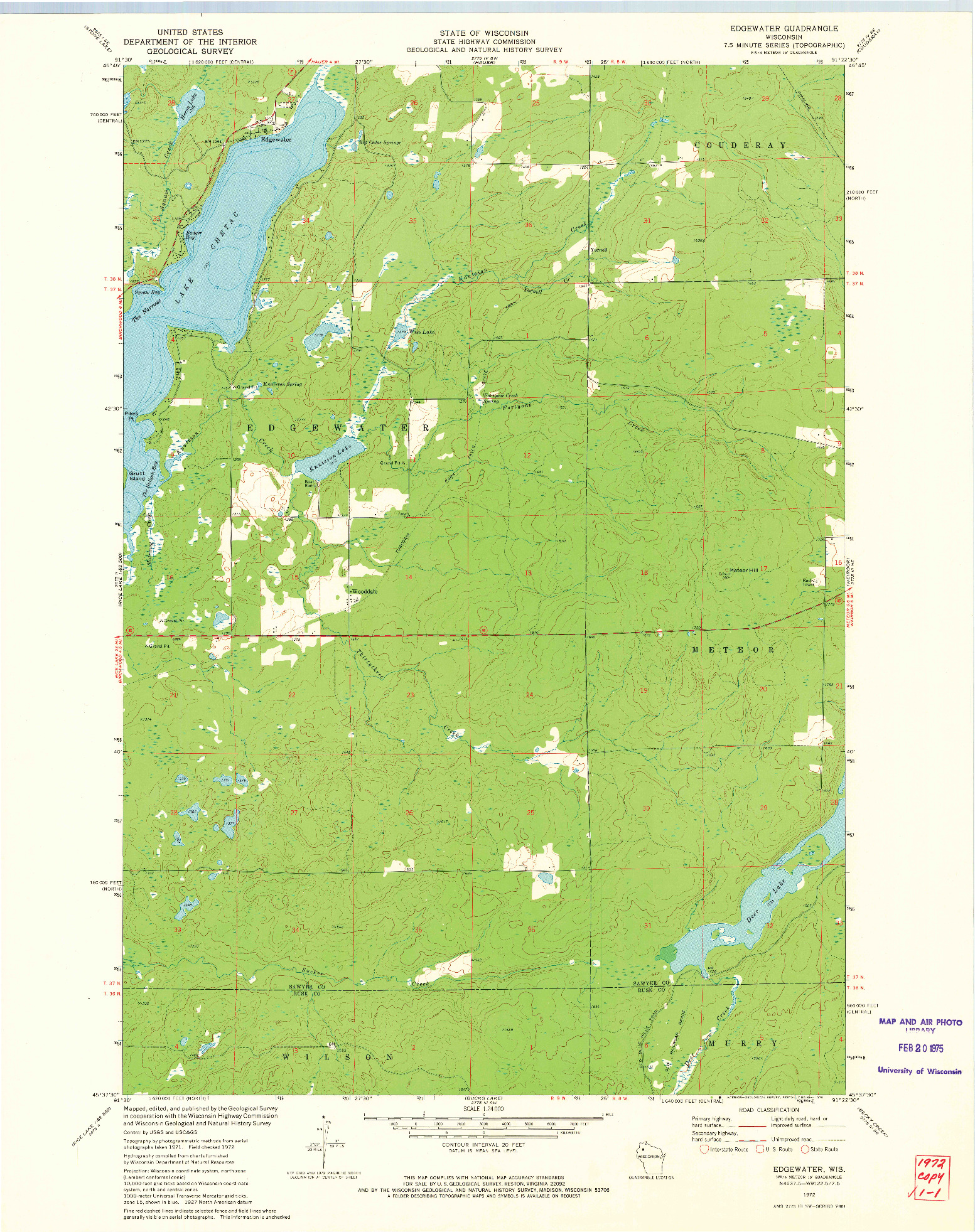 USGS 1:24000-SCALE QUADRANGLE FOR EDGEWATER, WI 1972