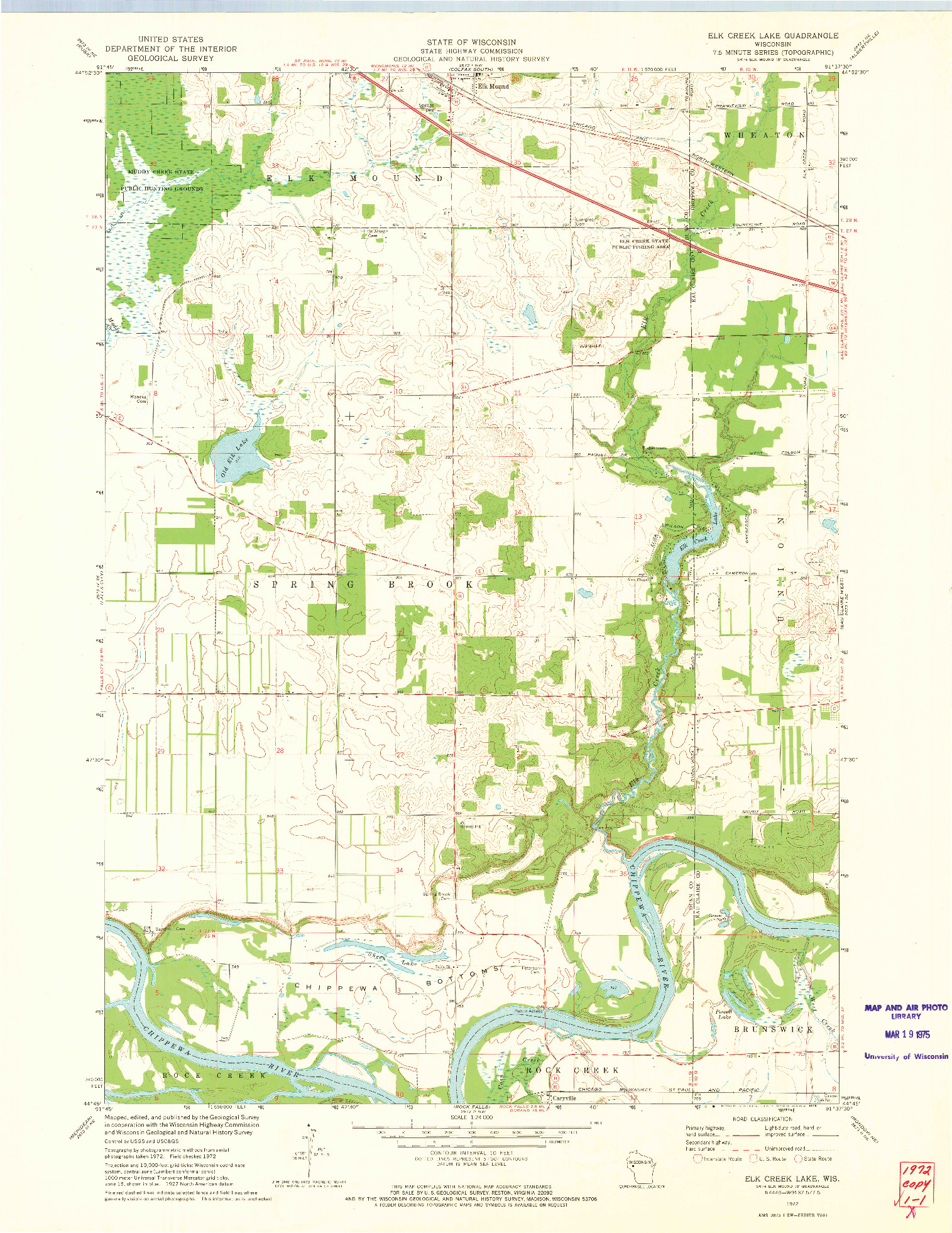 USGS 1:24000-SCALE QUADRANGLE FOR ELK CREEK LAKE, WI 1972