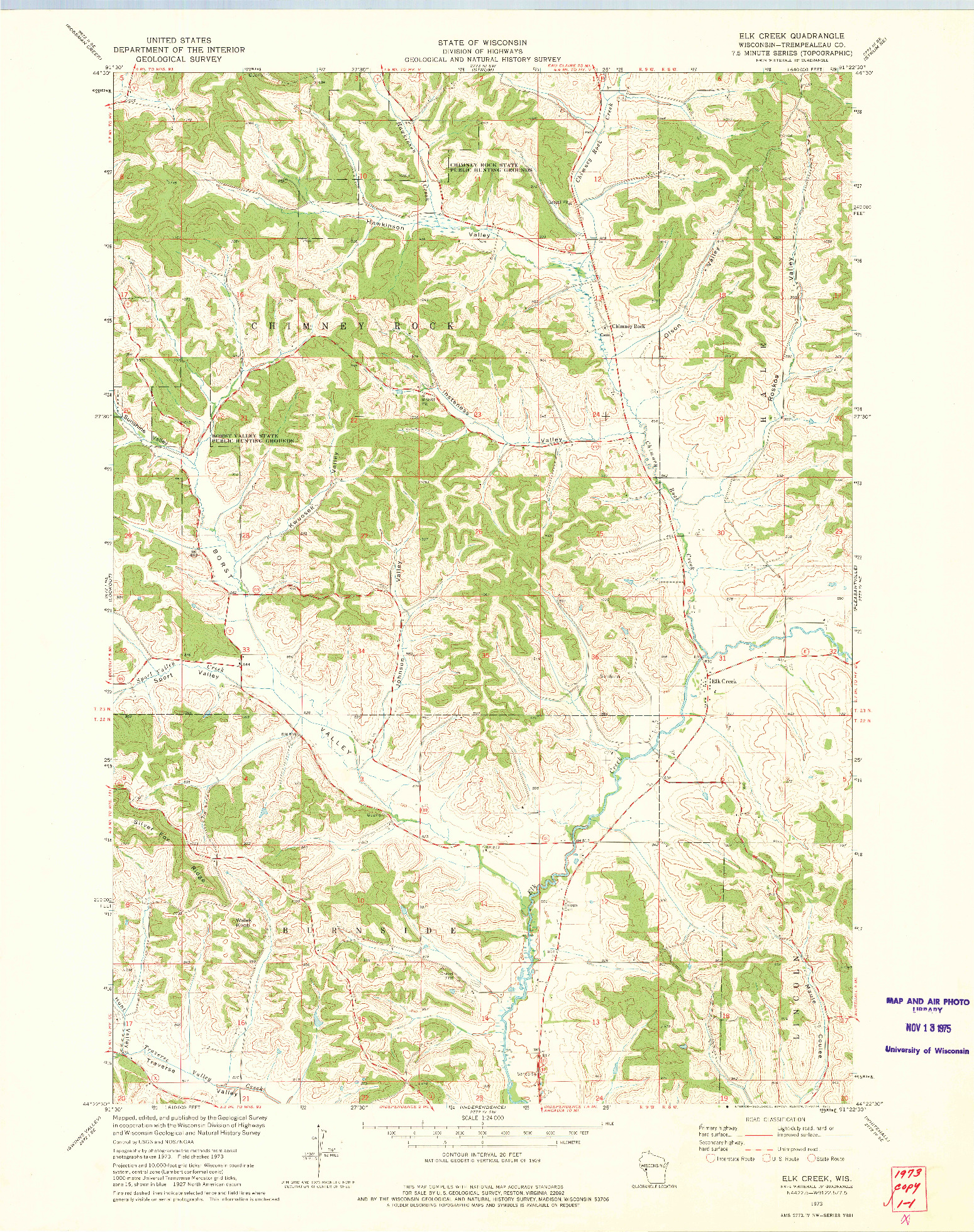 USGS 1:24000-SCALE QUADRANGLE FOR ELK CREEK, WI 1973