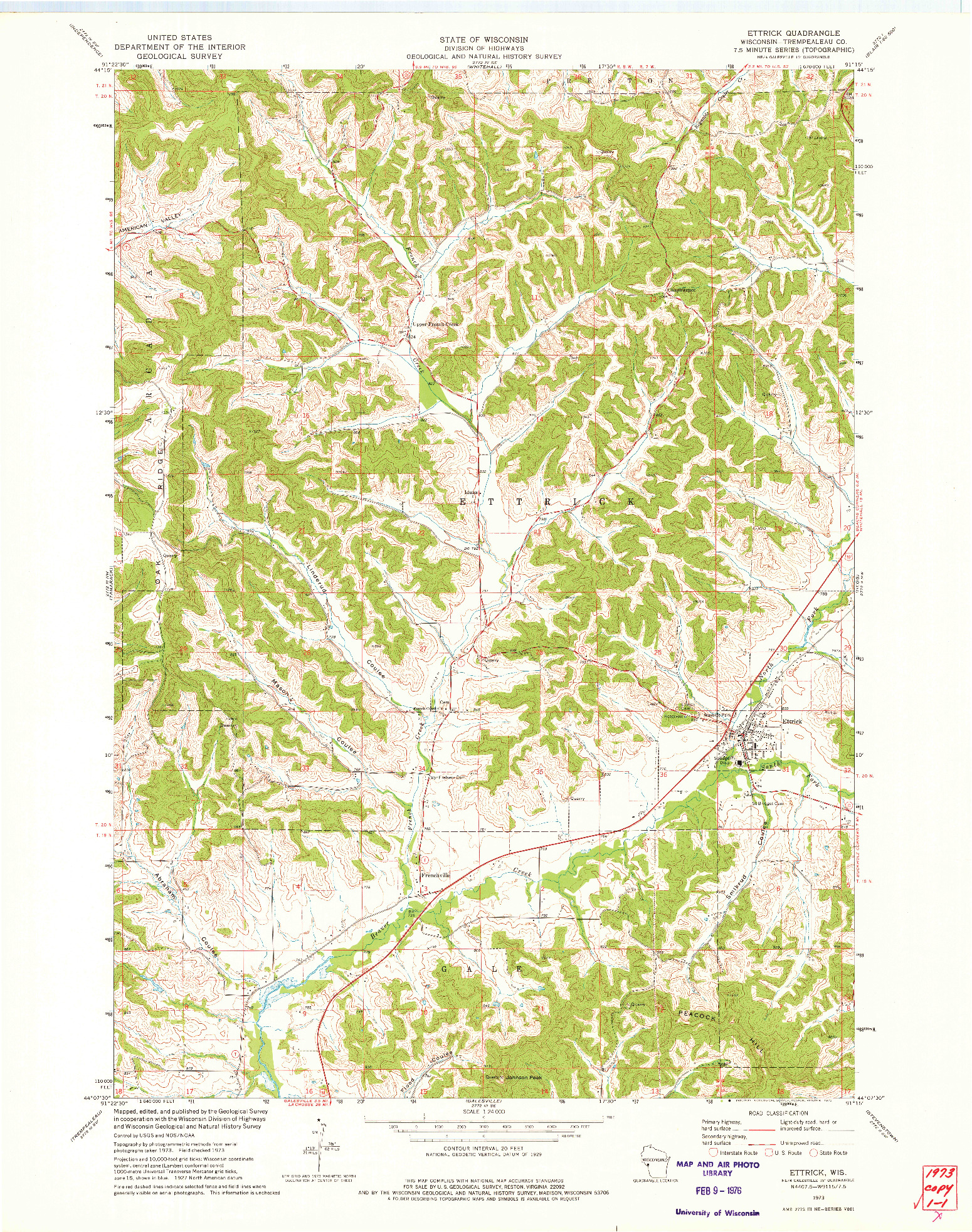 USGS 1:24000-SCALE QUADRANGLE FOR ETTRICK, WI 1973