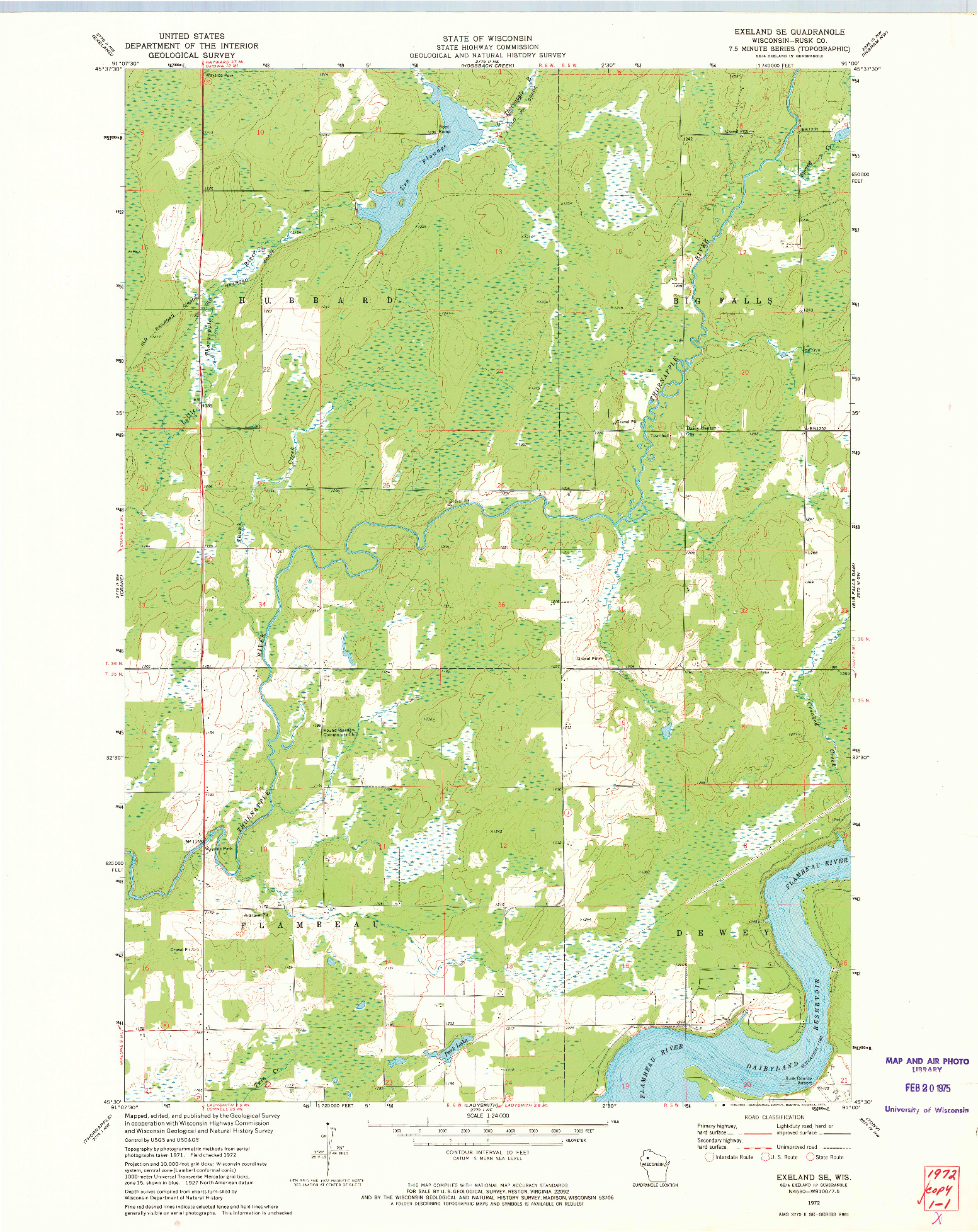 USGS 1:24000-SCALE QUADRANGLE FOR EXELAND SE, WI 1972