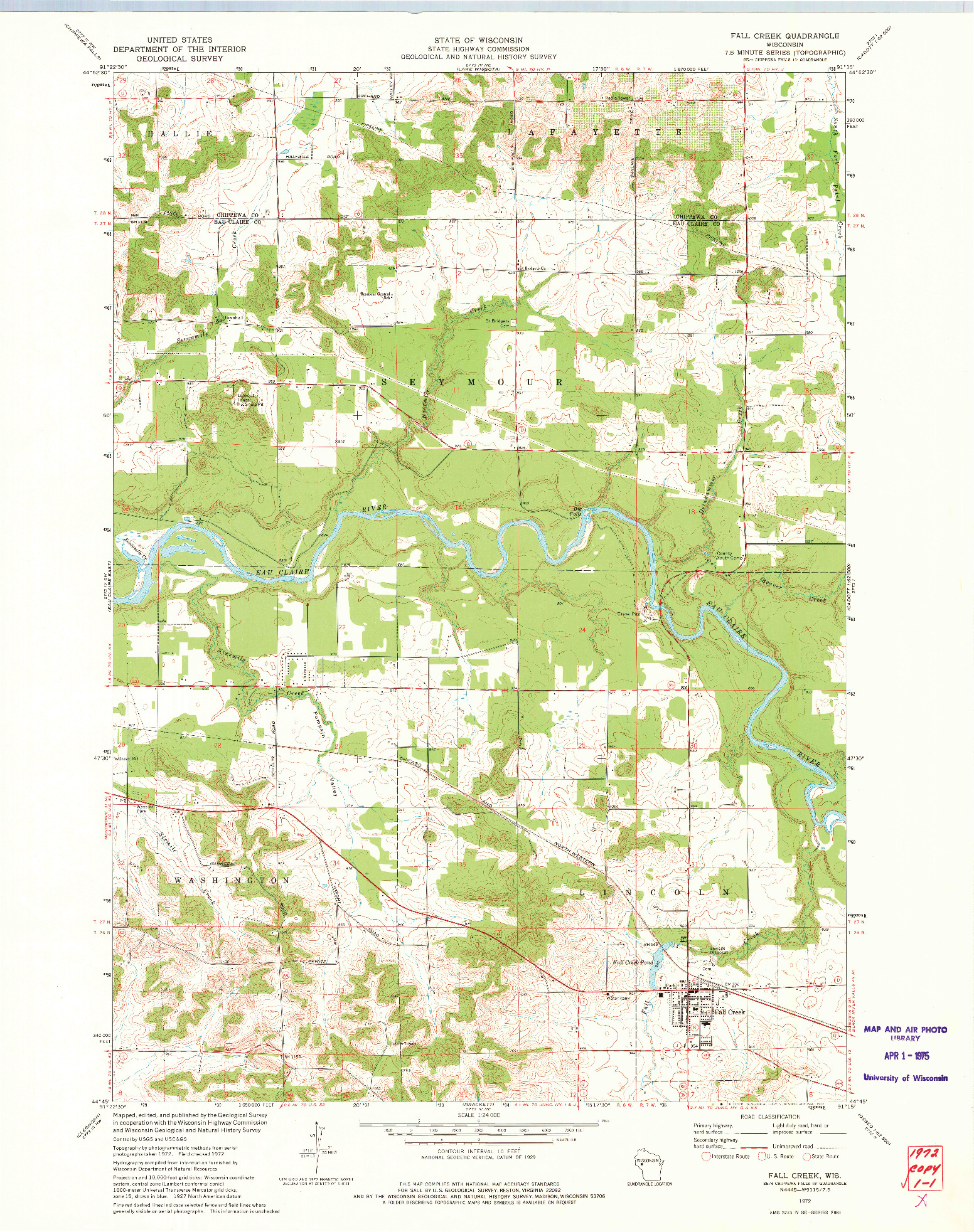 USGS 1:24000-SCALE QUADRANGLE FOR FALL CREEK, WI 1972