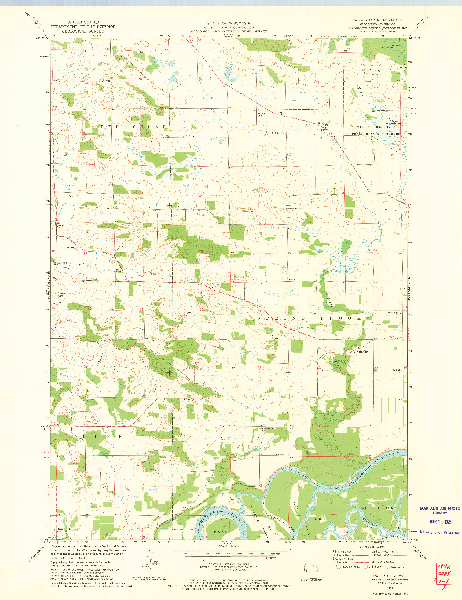 USGS 1:24000-SCALE QUADRANGLE FOR FALLS CITY, WI 1972