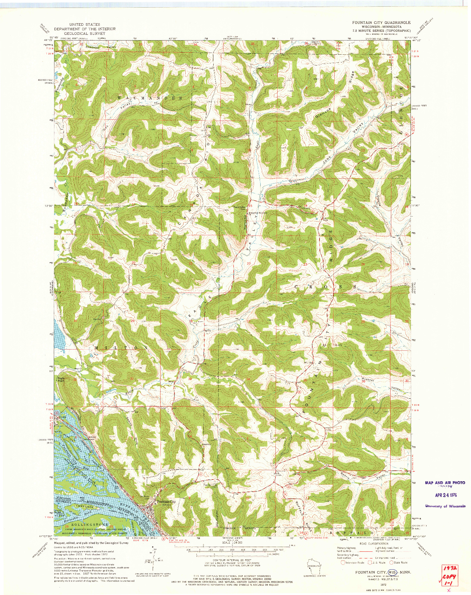 USGS 1:24000-SCALE QUADRANGLE FOR FOUNTAIN CITY, WI 1972
