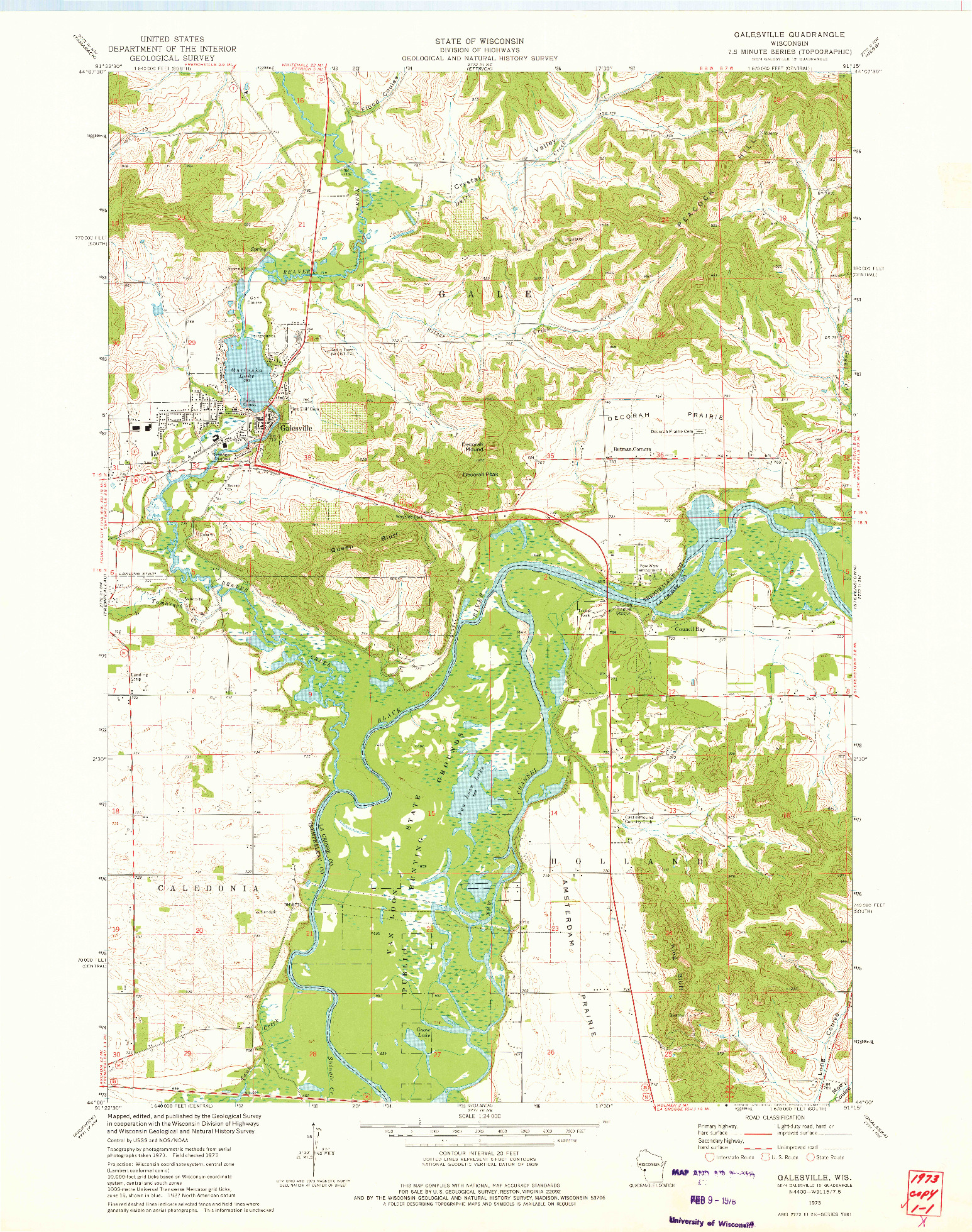 USGS 1:24000-SCALE QUADRANGLE FOR GALESVILLE, WI 1973