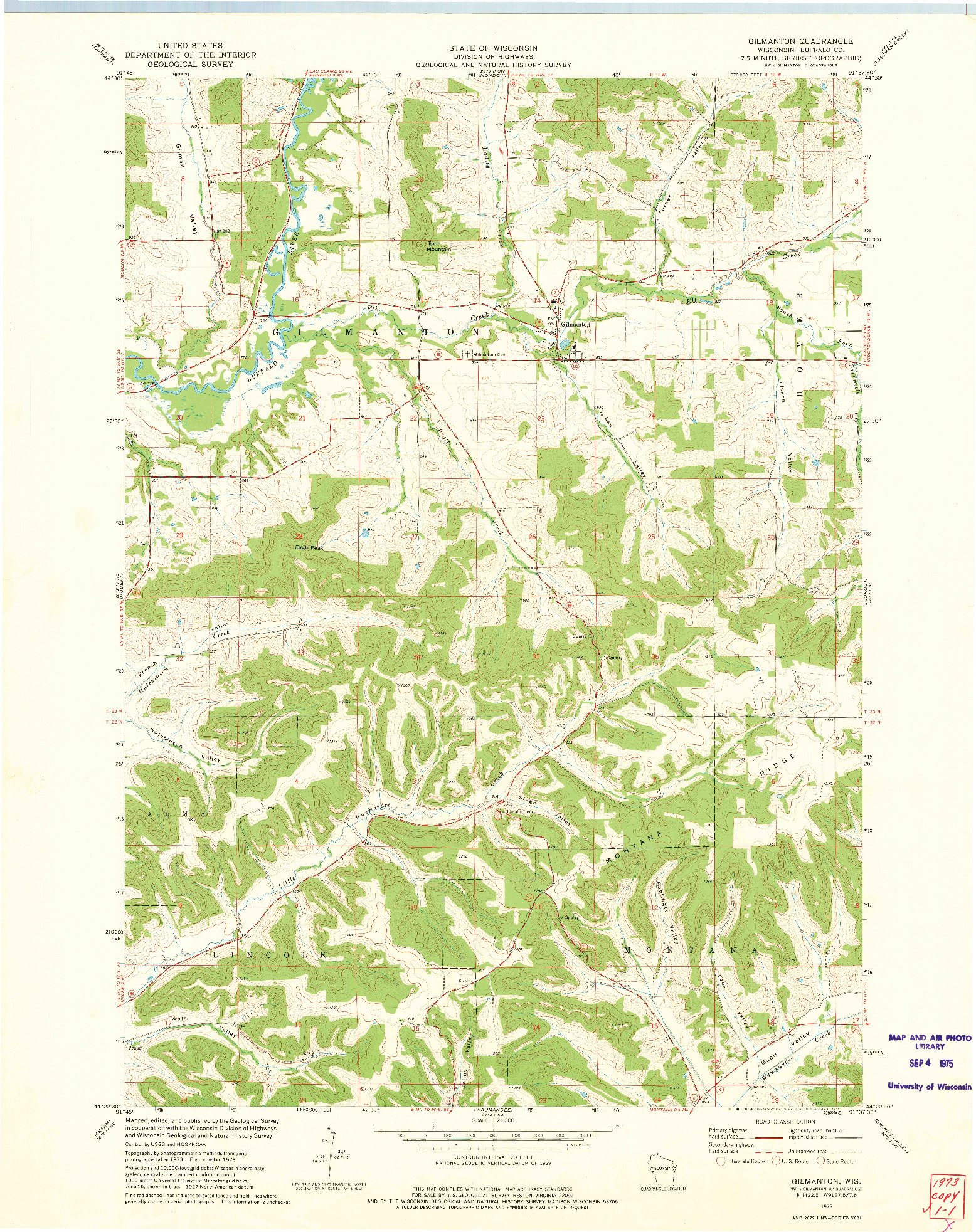 USGS 1:24000-SCALE QUADRANGLE FOR GILMANTON, WI 1973