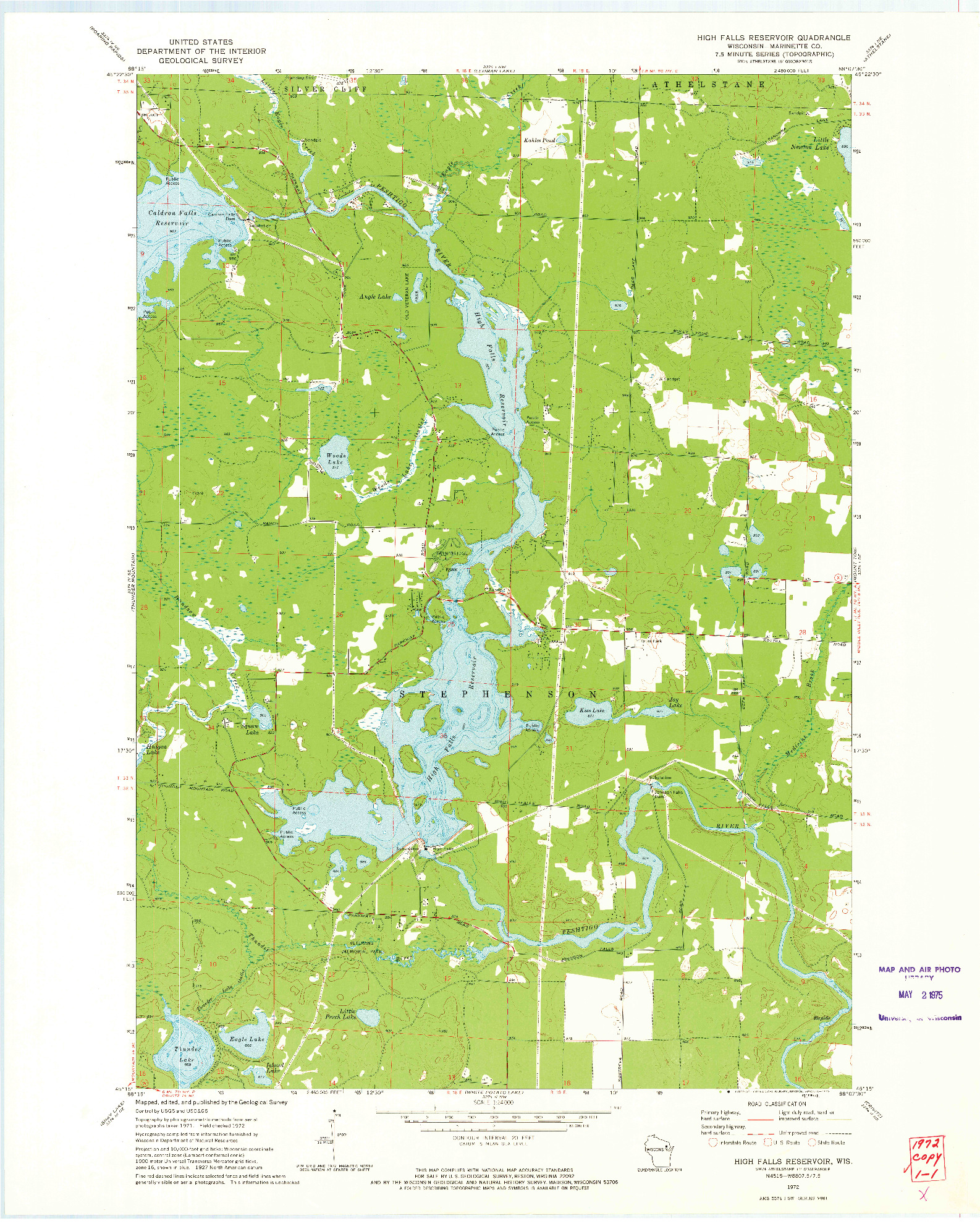 USGS 1:24000-SCALE QUADRANGLE FOR HIGH FALLS RESERVOIR, WI 1972