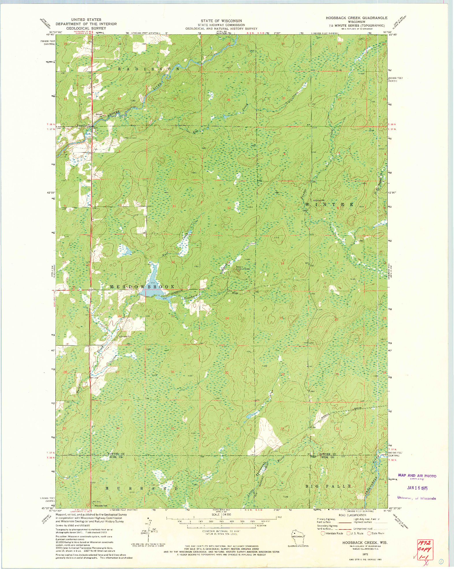 USGS 1:24000-SCALE QUADRANGLE FOR HOGSBACK CREEK, WI 1972