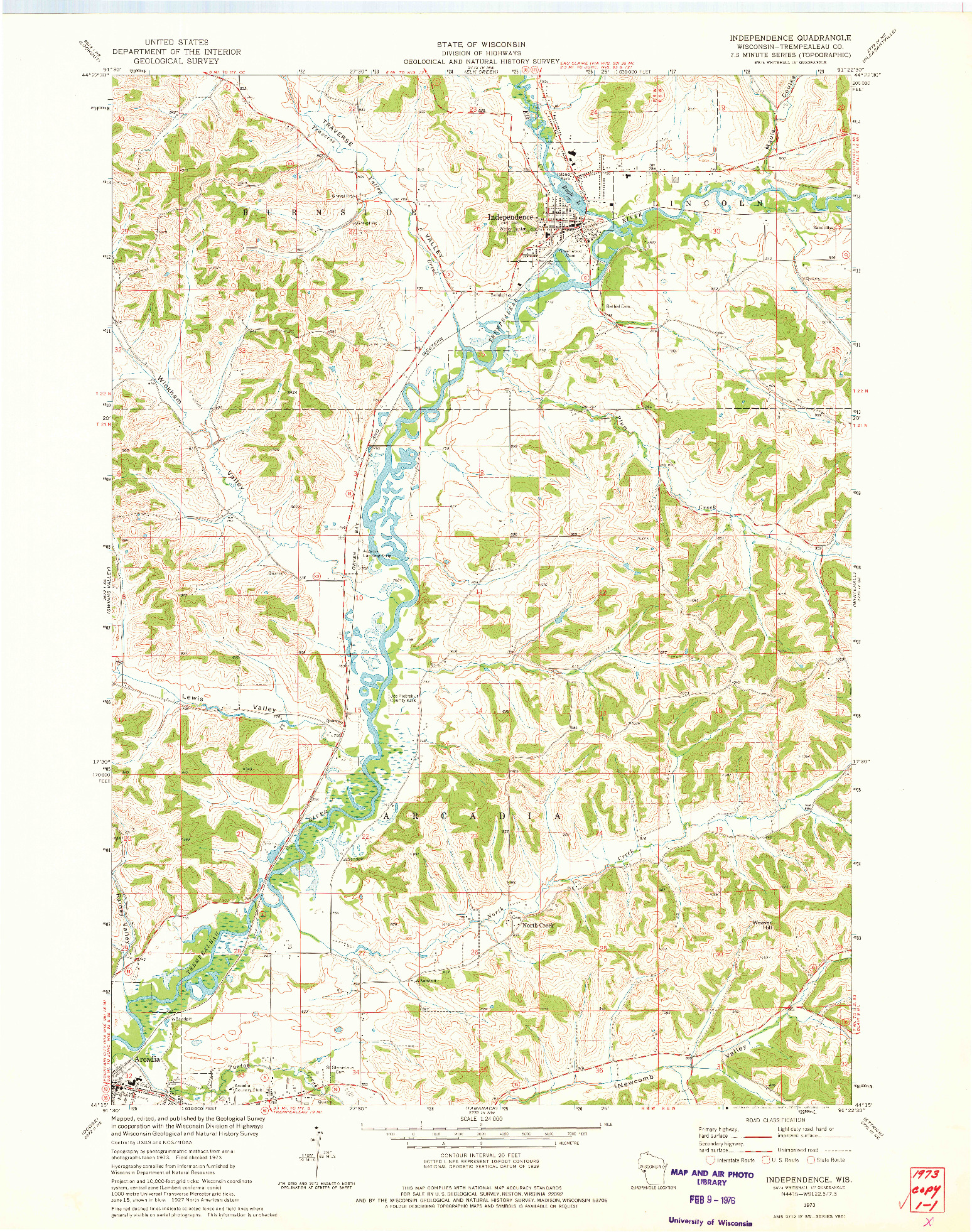 USGS 1:24000-SCALE QUADRANGLE FOR INDEPENDENCE, WI 1973