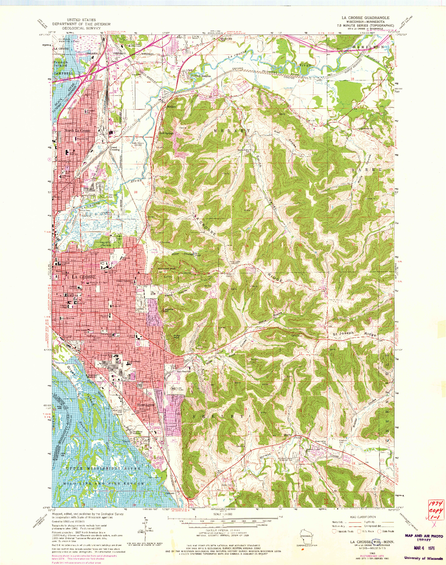 USGS 1:24000-SCALE QUADRANGLE FOR LA CROSSE, WI 1963