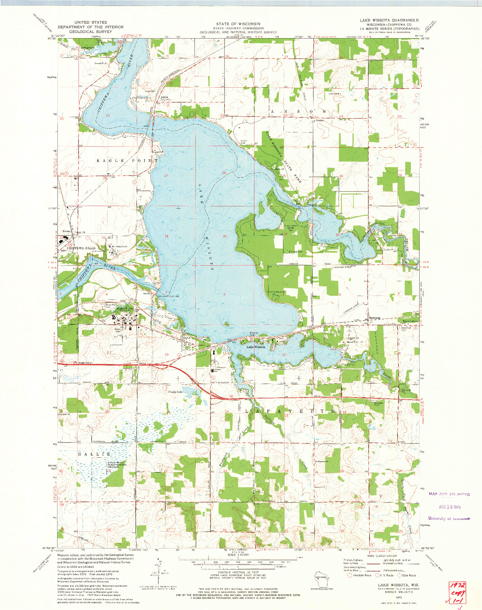 USGS 1:24000-SCALE QUADRANGLE FOR LAKE WISSOTA, WI 1972