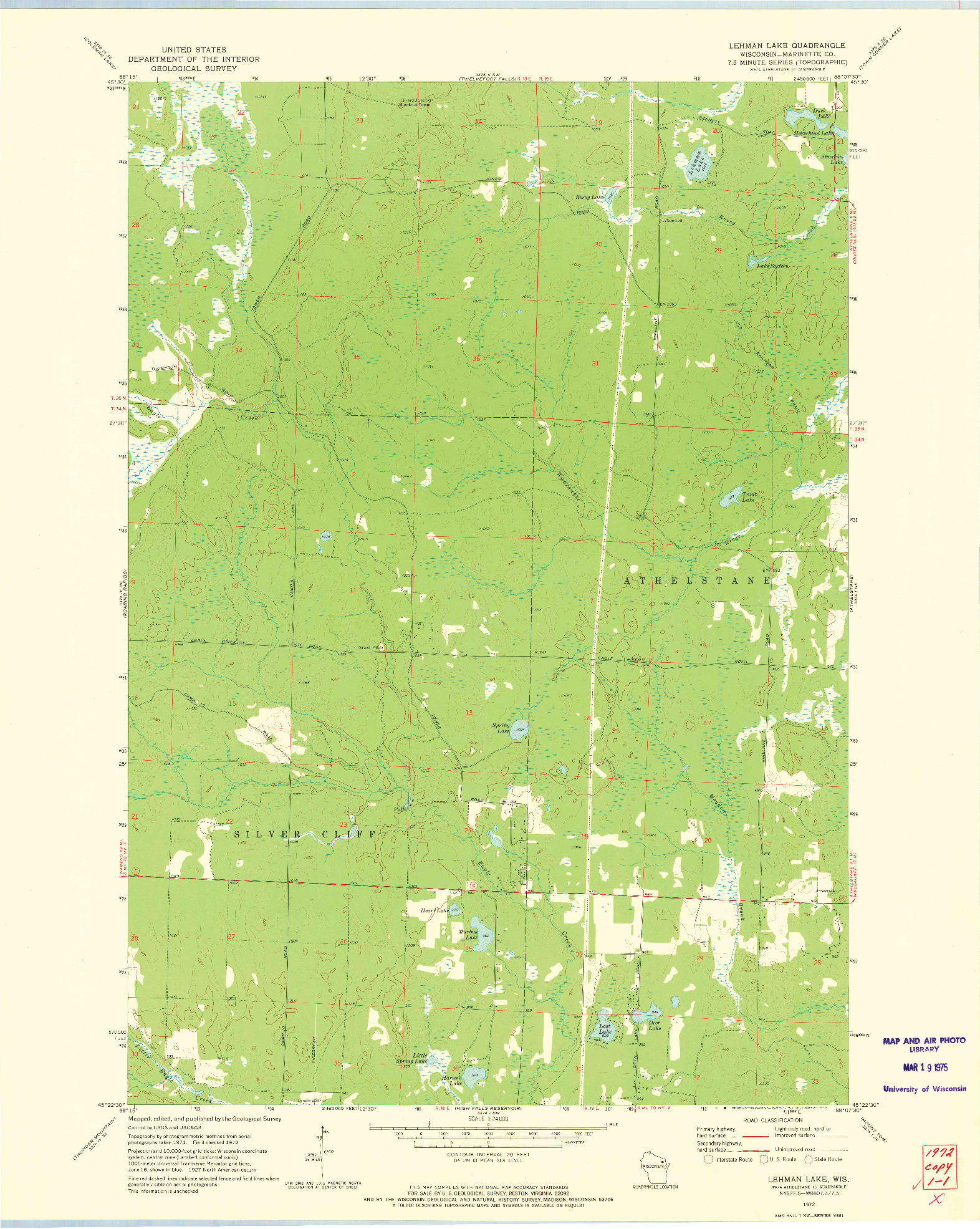 USGS 1:24000-SCALE QUADRANGLE FOR LEHMAN LAKE, WI 1972