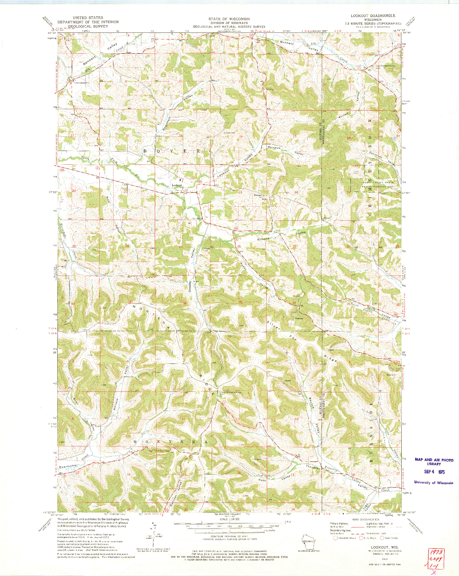USGS 1:24000-SCALE QUADRANGLE FOR LOOKOUT, WI 1973
