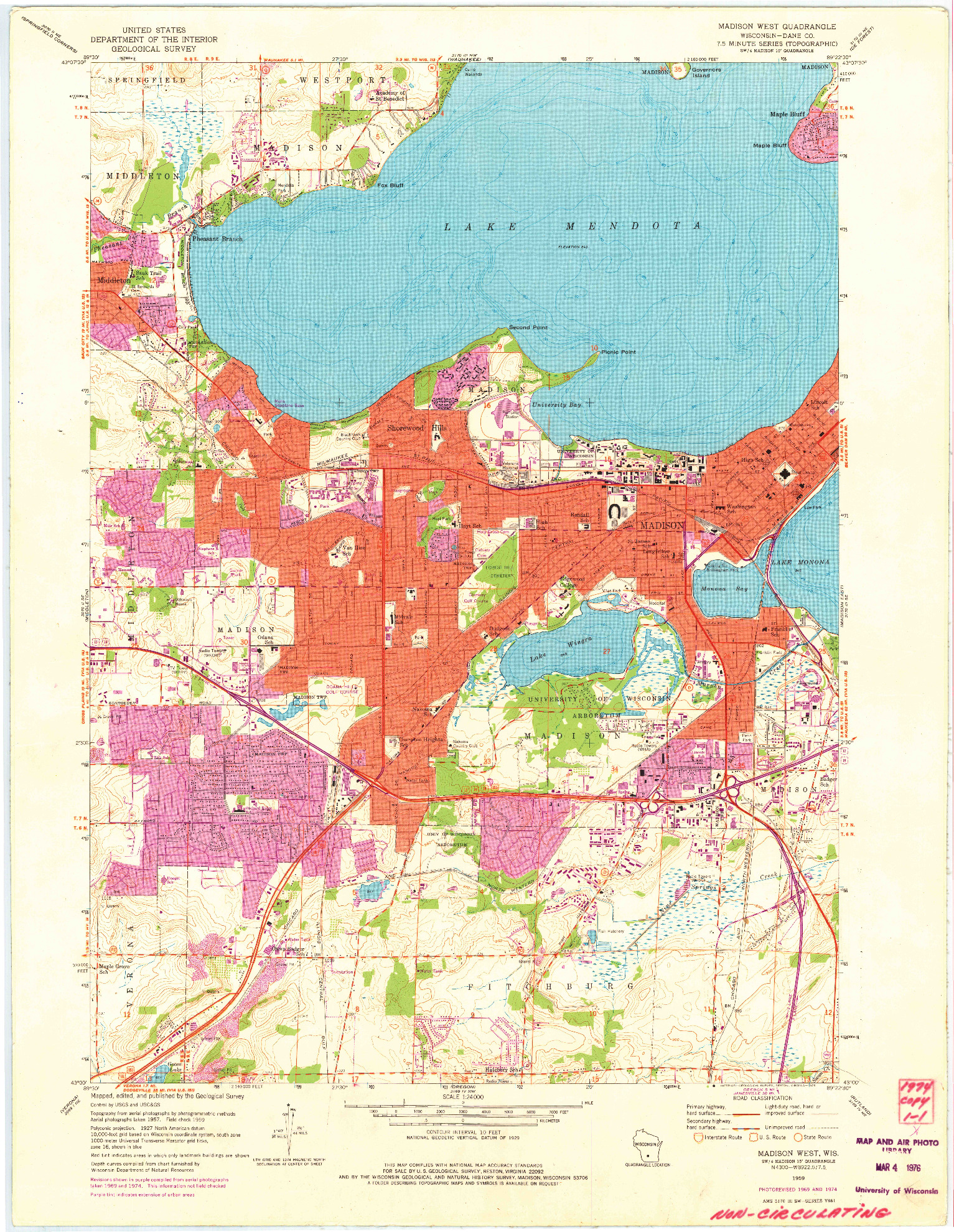 USGS 1:24000-SCALE QUADRANGLE FOR MADISON WEST, WI 1959