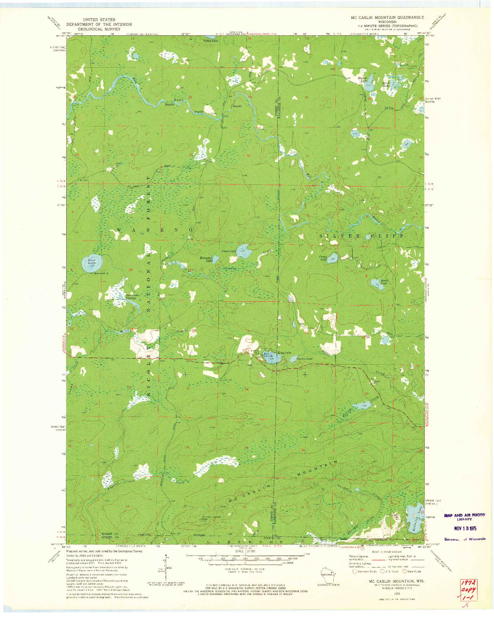 USGS 1:24000-SCALE QUADRANGLE FOR MC CASLIN MOUNTAIN, WI 1972