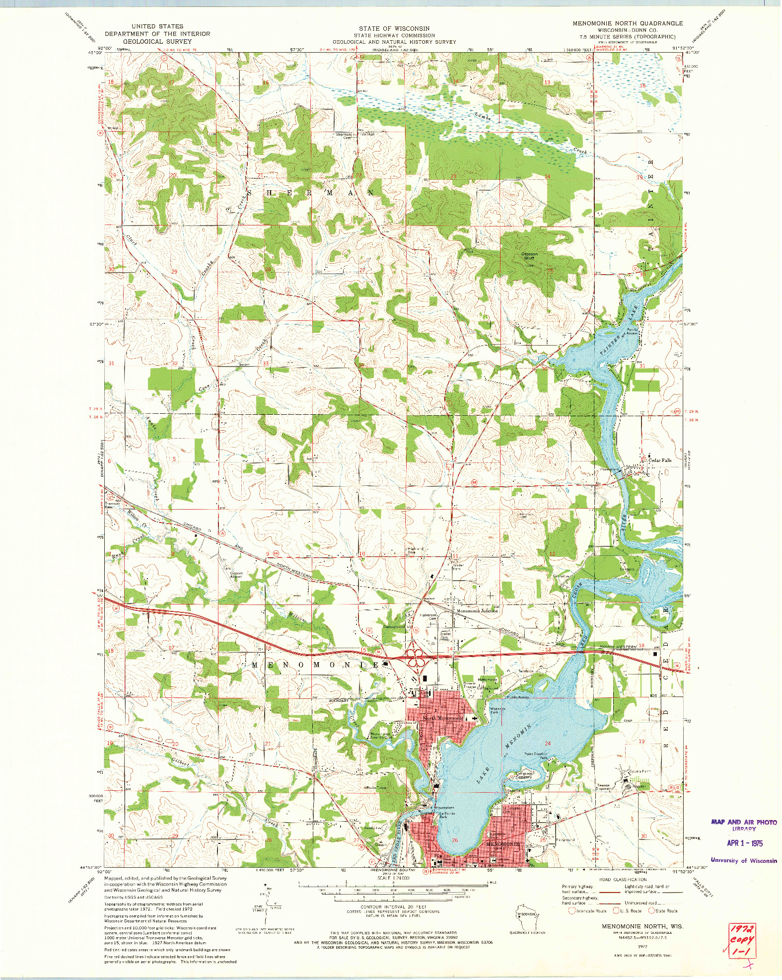 USGS 1:24000-SCALE QUADRANGLE FOR MENOMONIE NORTH, WI 1972