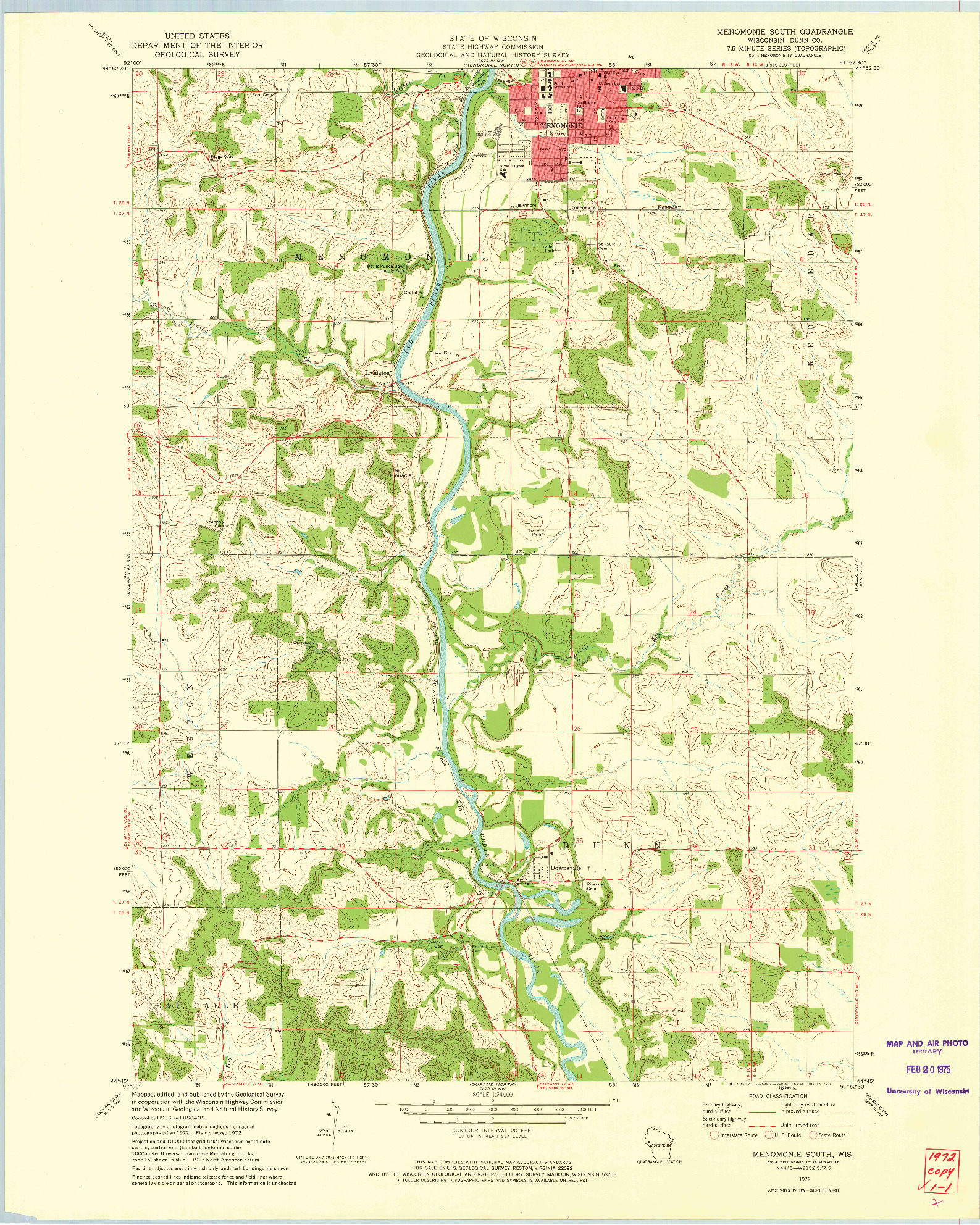 USGS 1:24000-SCALE QUADRANGLE FOR MENOMONIE SOUTH, WI 1972