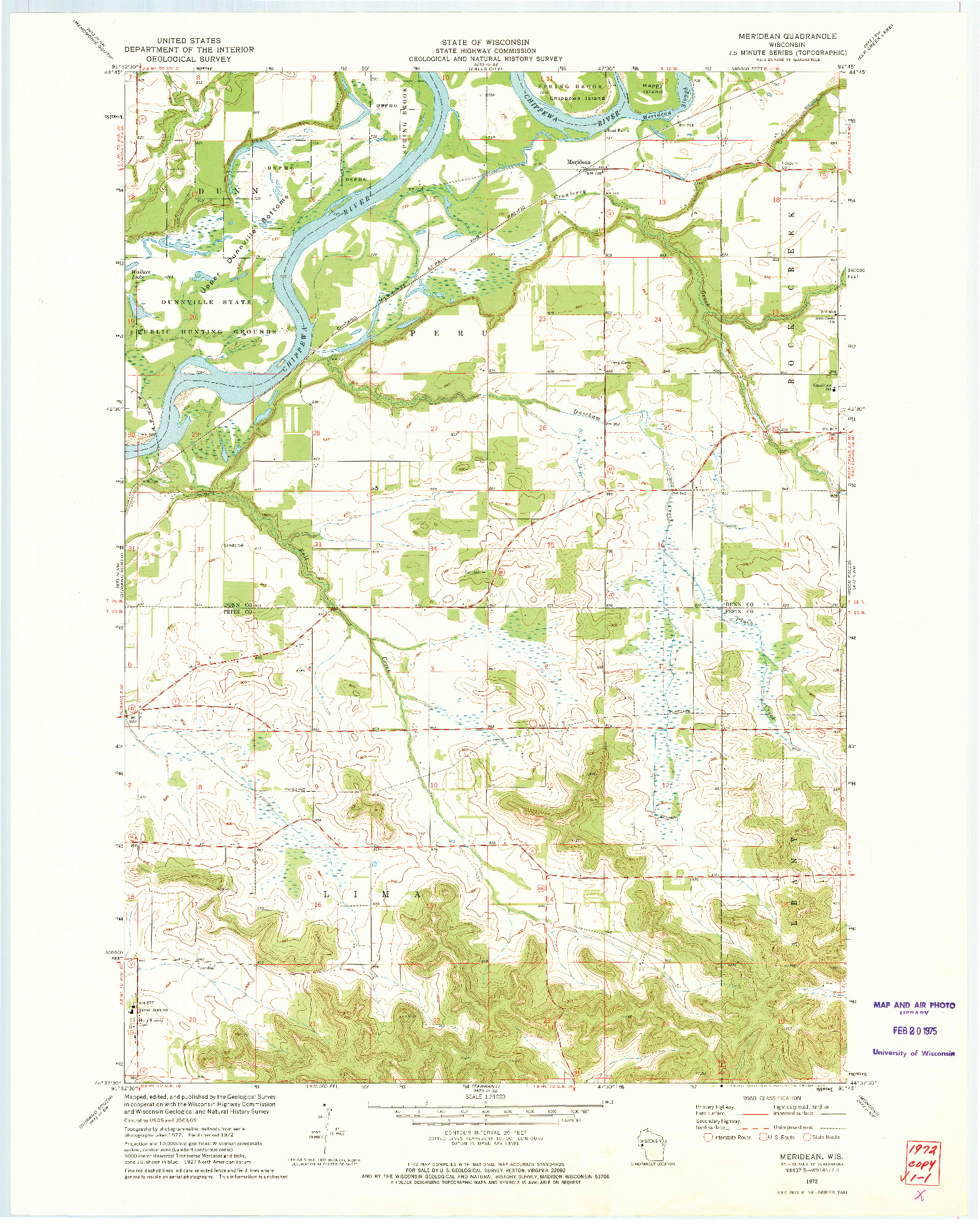 USGS 1:24000-SCALE QUADRANGLE FOR MERIDEAN, WI 1972