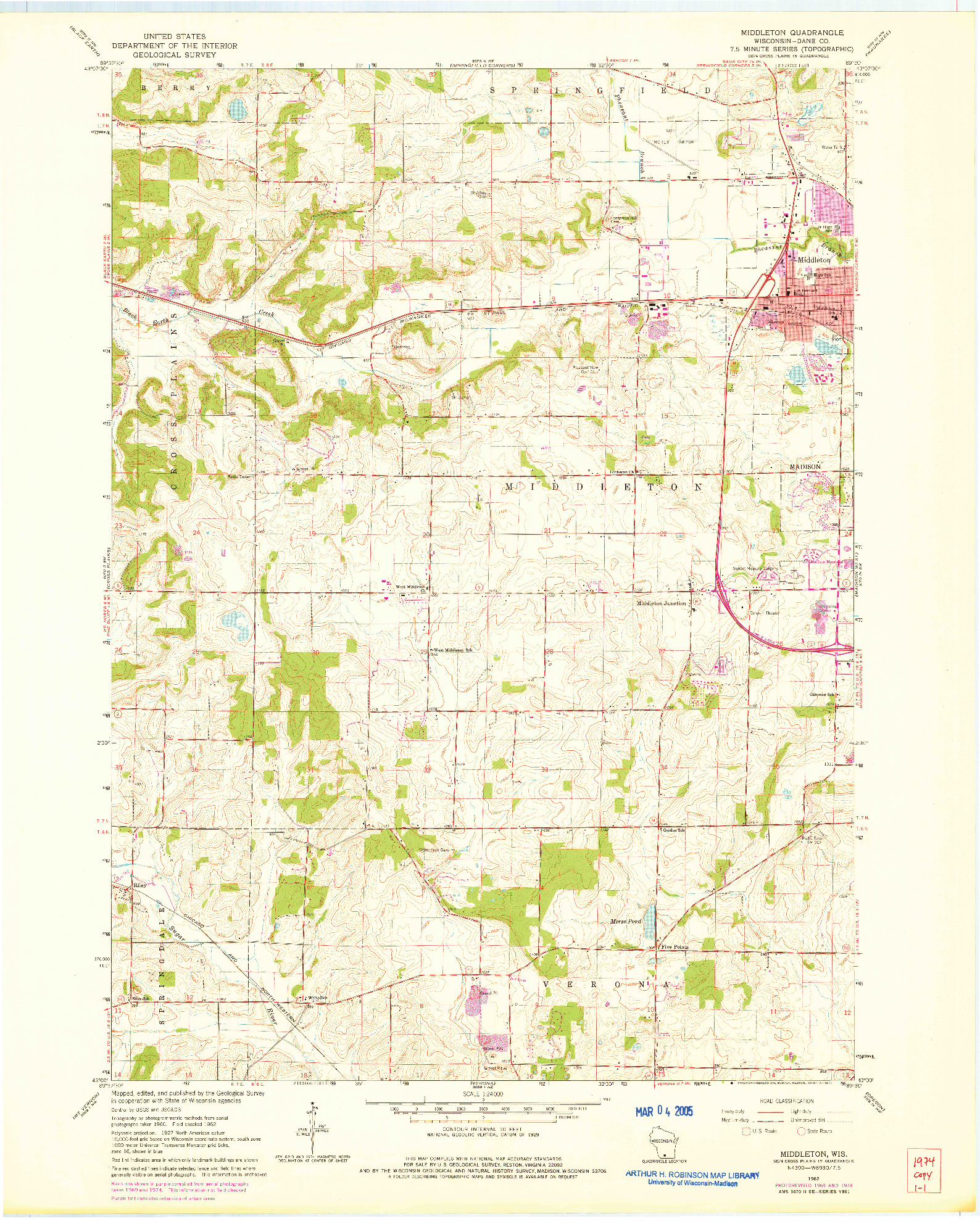 USGS 1:24000-SCALE QUADRANGLE FOR MIDDLETON, WI 1962