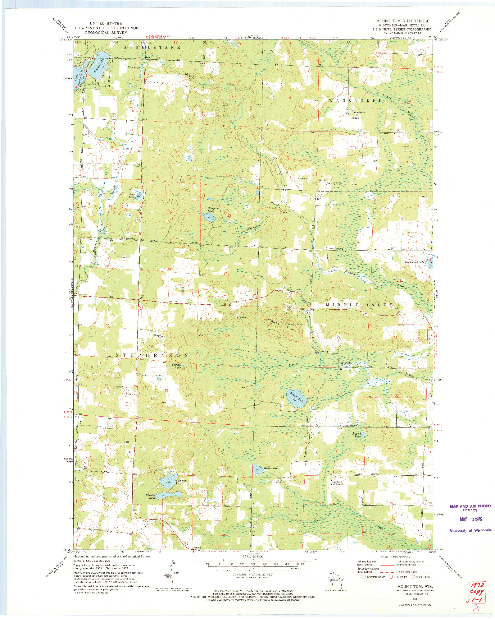 USGS 1:24000-SCALE QUADRANGLE FOR MOUNT TOM, WI 1972