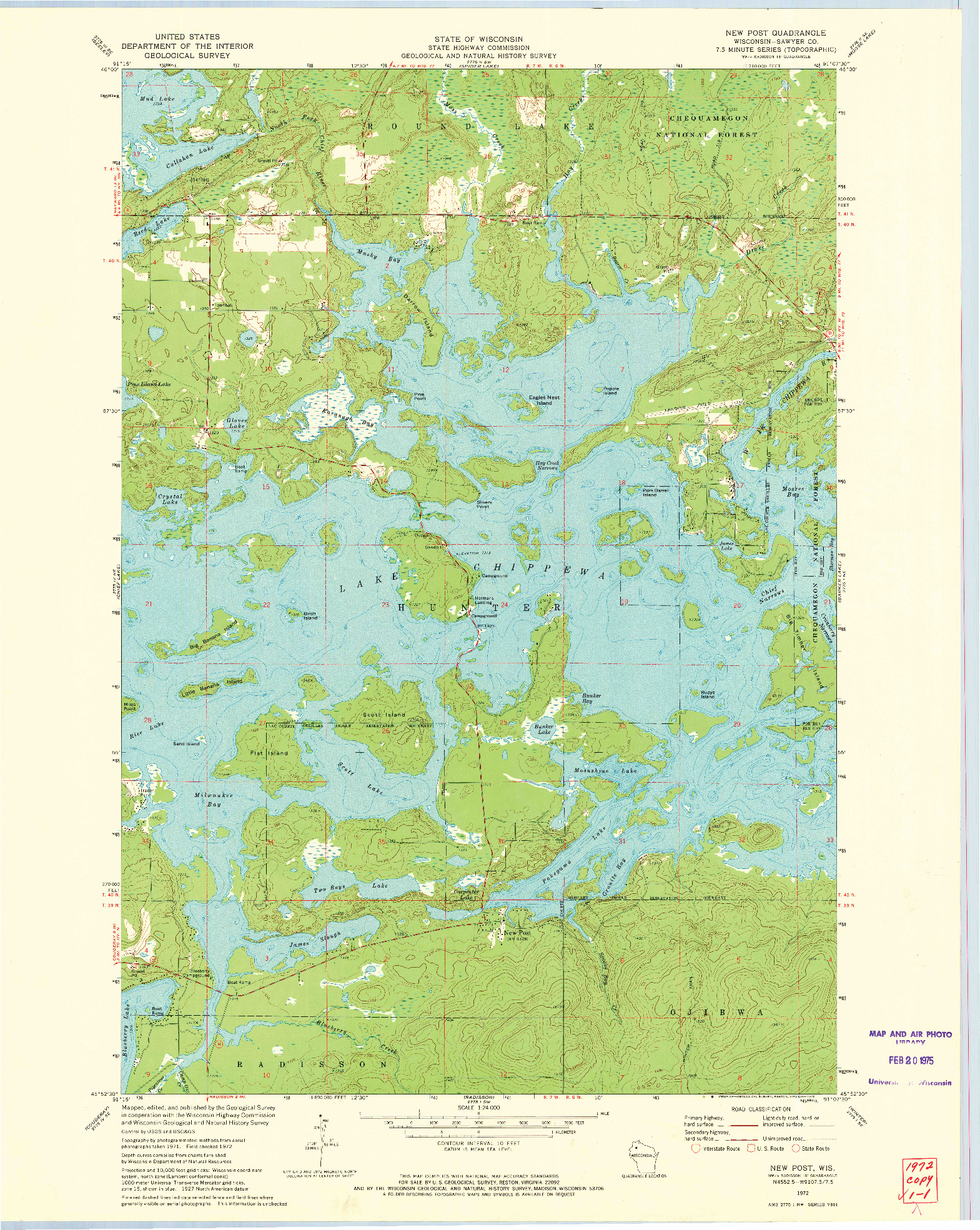 USGS 1:24000-SCALE QUADRANGLE FOR NEW POST, WI 1972