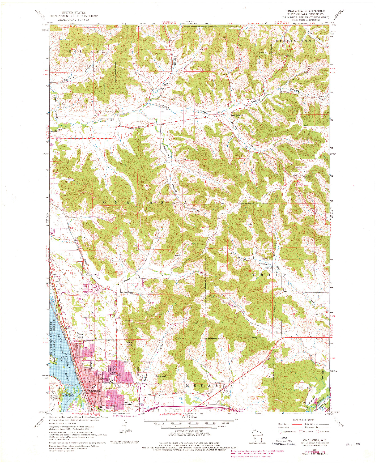 USGS 1:24000-SCALE QUADRANGLE FOR ONALASKA, WI 1963