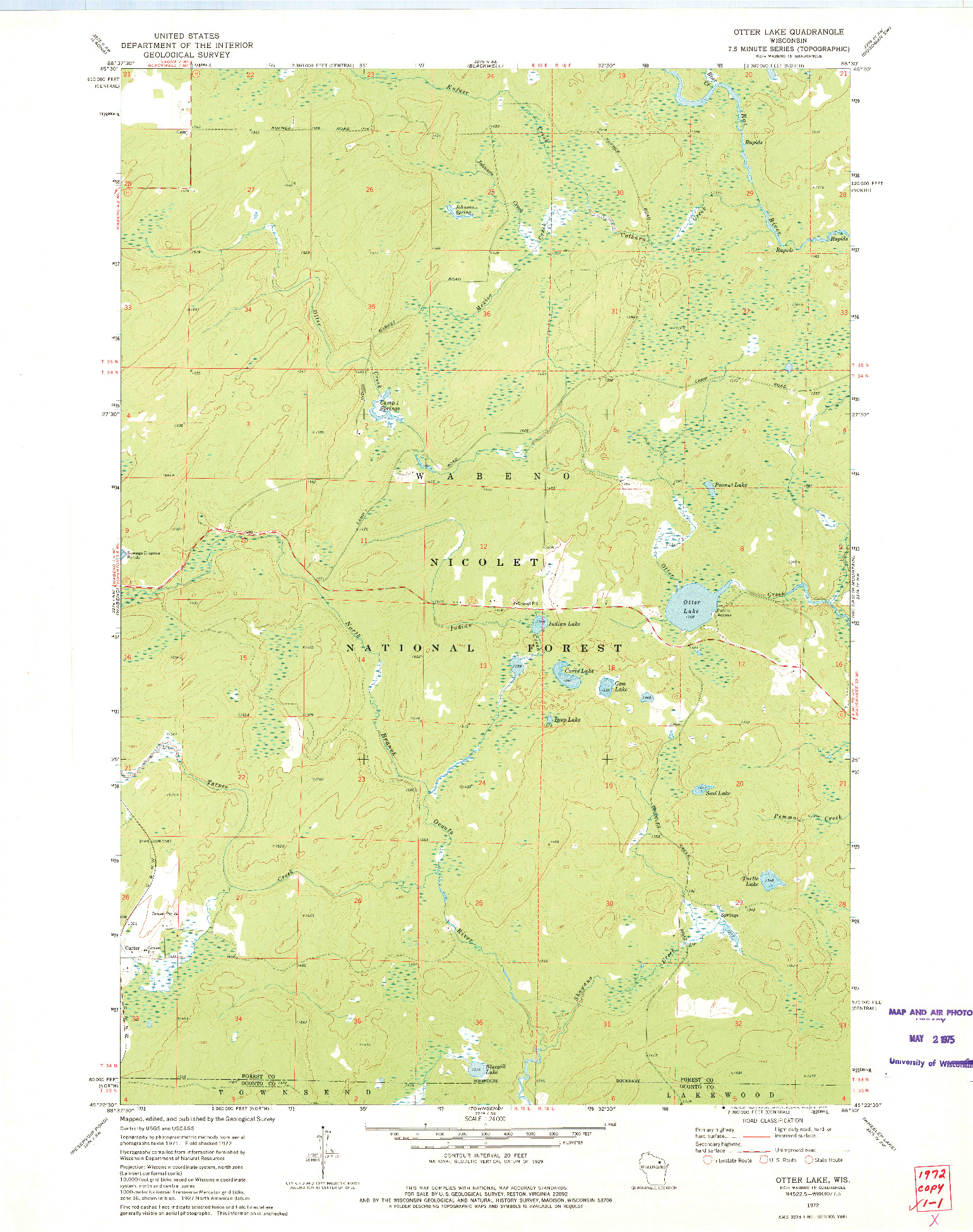 USGS 1:24000-SCALE QUADRANGLE FOR OTTER LAKE, WI 1972