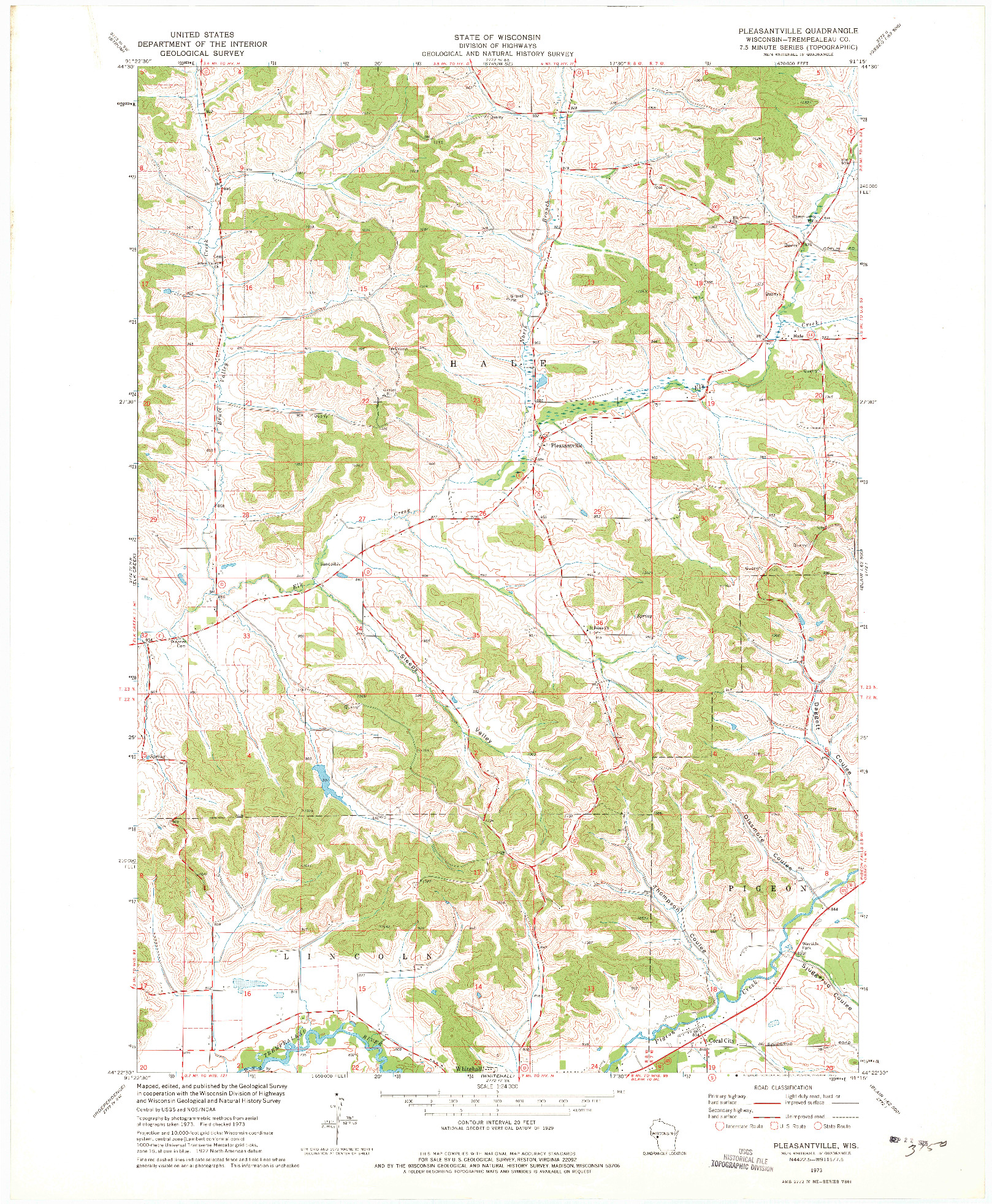 USGS 1:24000-SCALE QUADRANGLE FOR PLEASANTVILLE, WI 1973