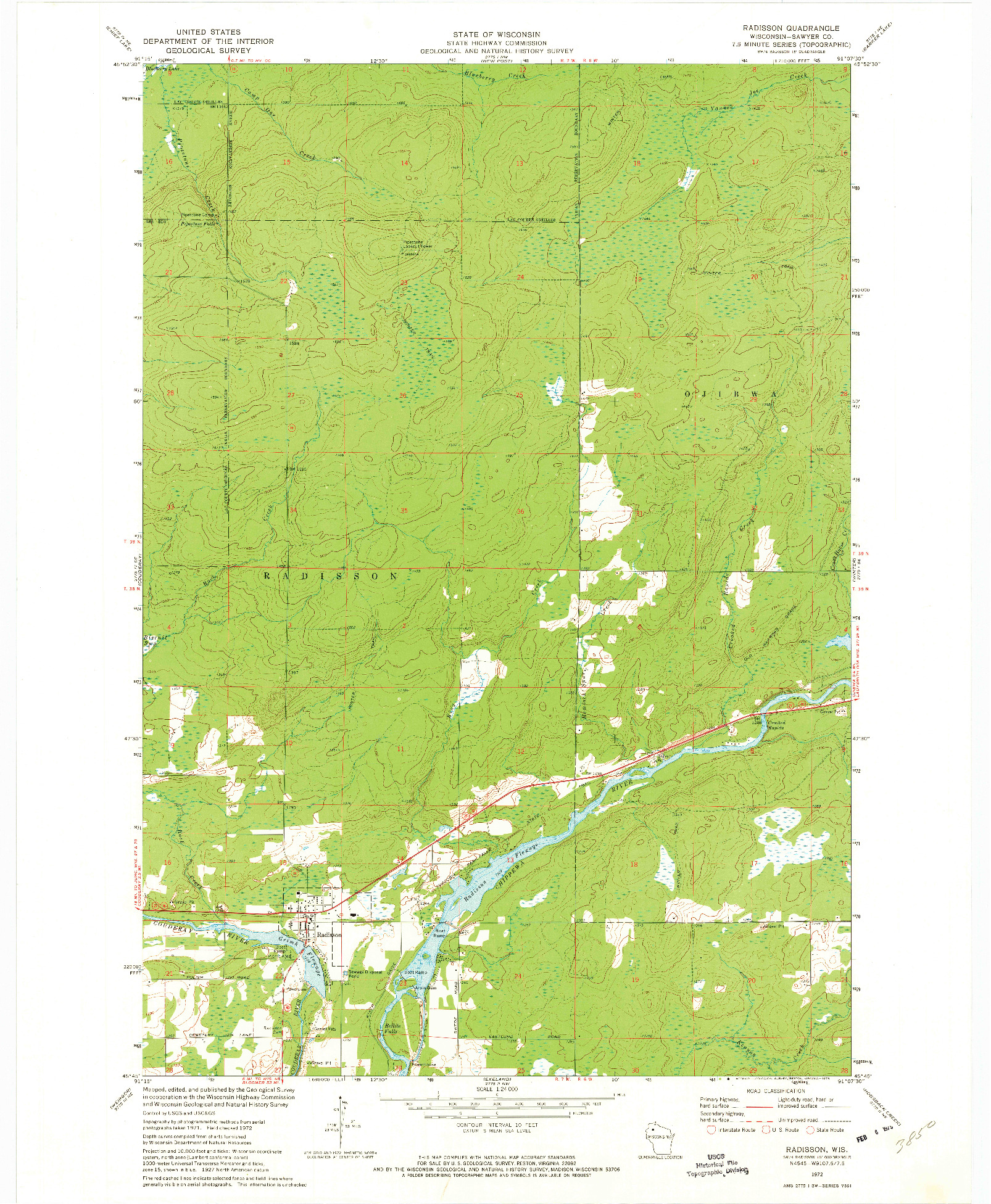 USGS 1:24000-SCALE QUADRANGLE FOR RADISSON, WI 1972