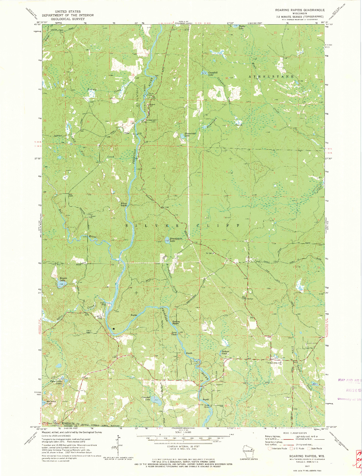 USGS 1:24000-SCALE QUADRANGLE FOR ROARING RAPIDS, WI 1972