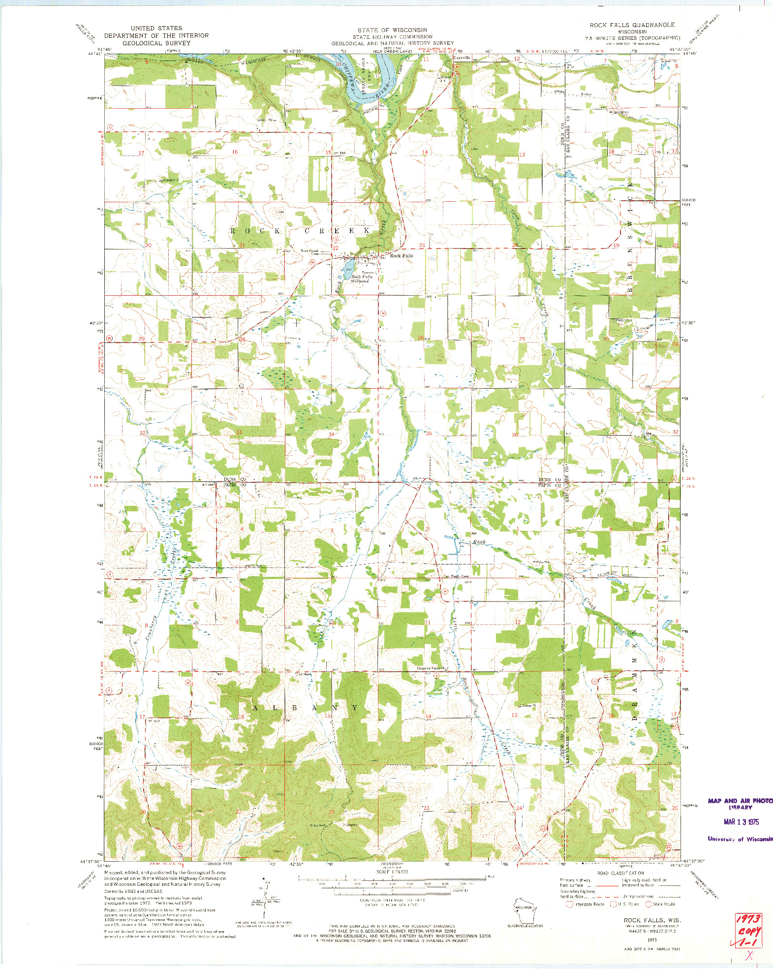 USGS 1:24000-SCALE QUADRANGLE FOR ROCK FALLS, WI 1973