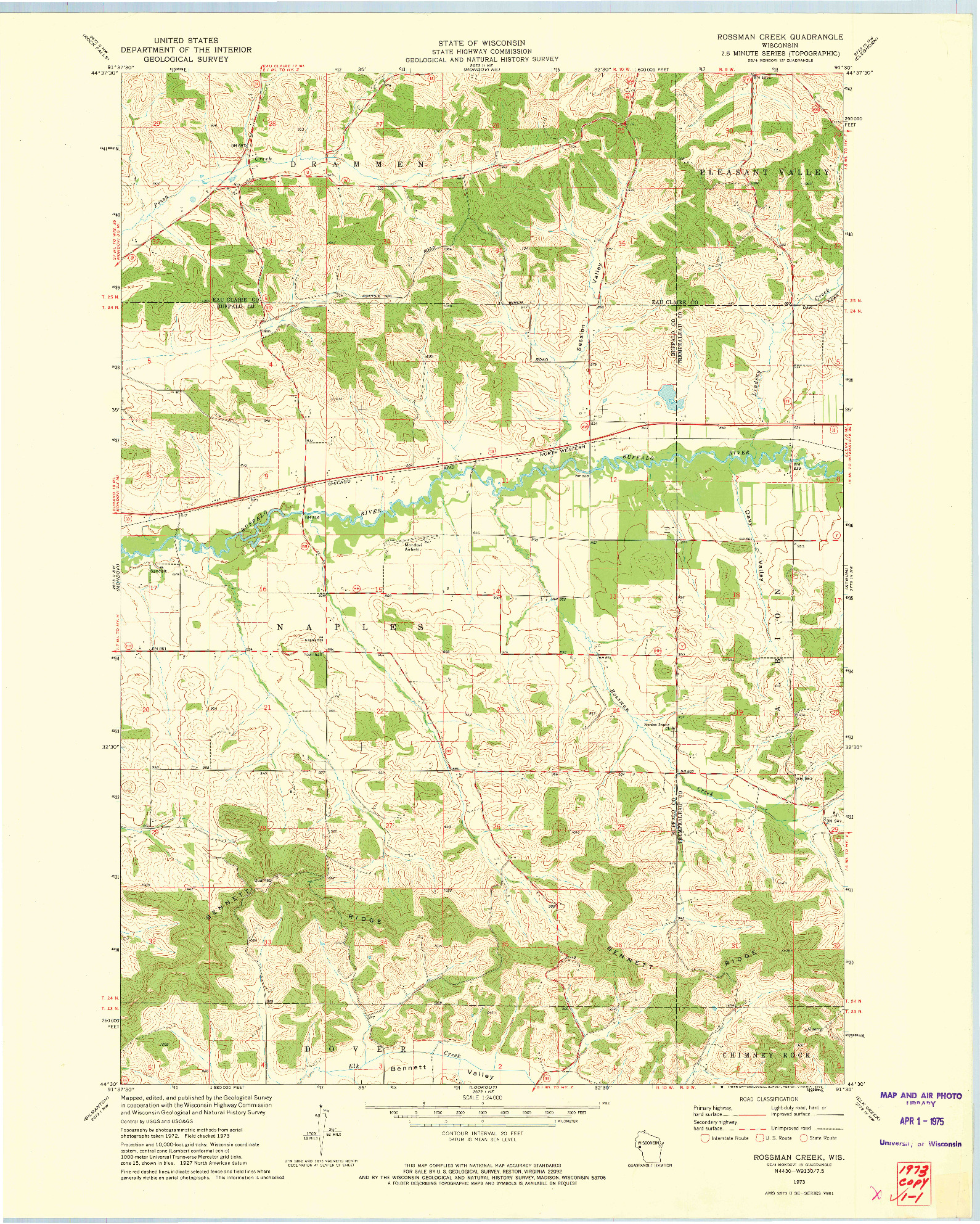 USGS 1:24000-SCALE QUADRANGLE FOR ROSSMAN CREEK, WI 1973