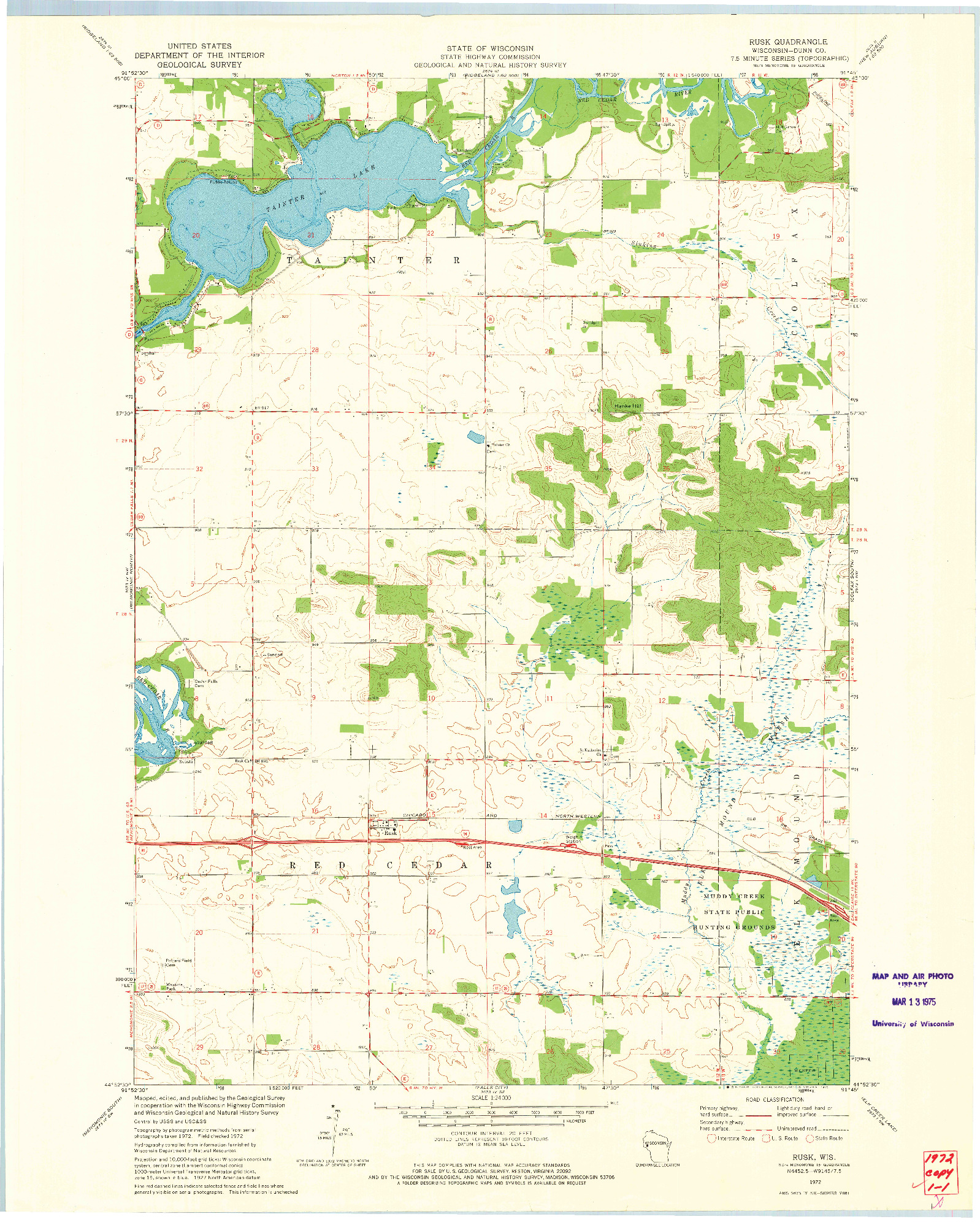 USGS 1:24000-SCALE QUADRANGLE FOR RUSK, WI 1972