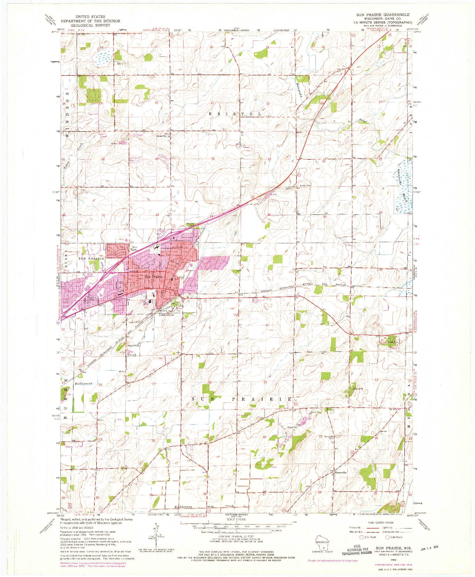 USGS 1:24000-SCALE QUADRANGLE FOR SUN PRAIRIE, WI 1962