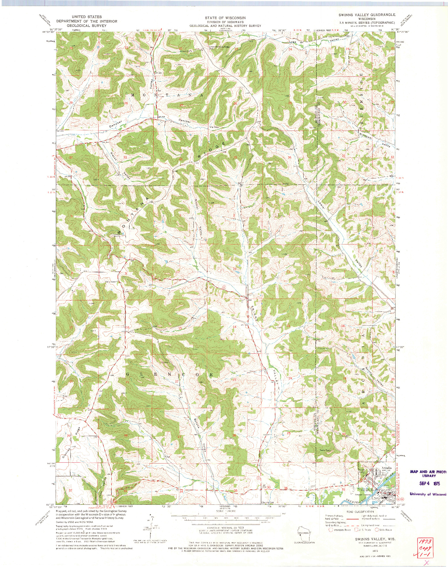 USGS 1:24000-SCALE QUADRANGLE FOR SWINNS VALLEY, WI 1973
