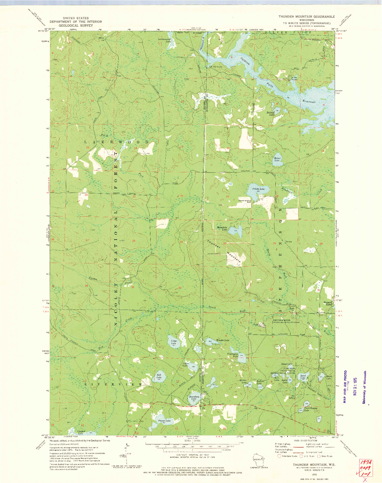 USGS 1:24000-SCALE QUADRANGLE FOR THUNDER MOUNTAIN, WI 1972