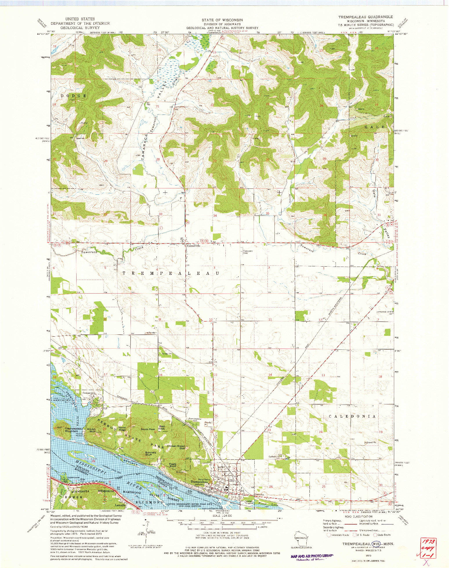 USGS 1:24000-SCALE QUADRANGLE FOR TREMPEALEAU, WI 1973