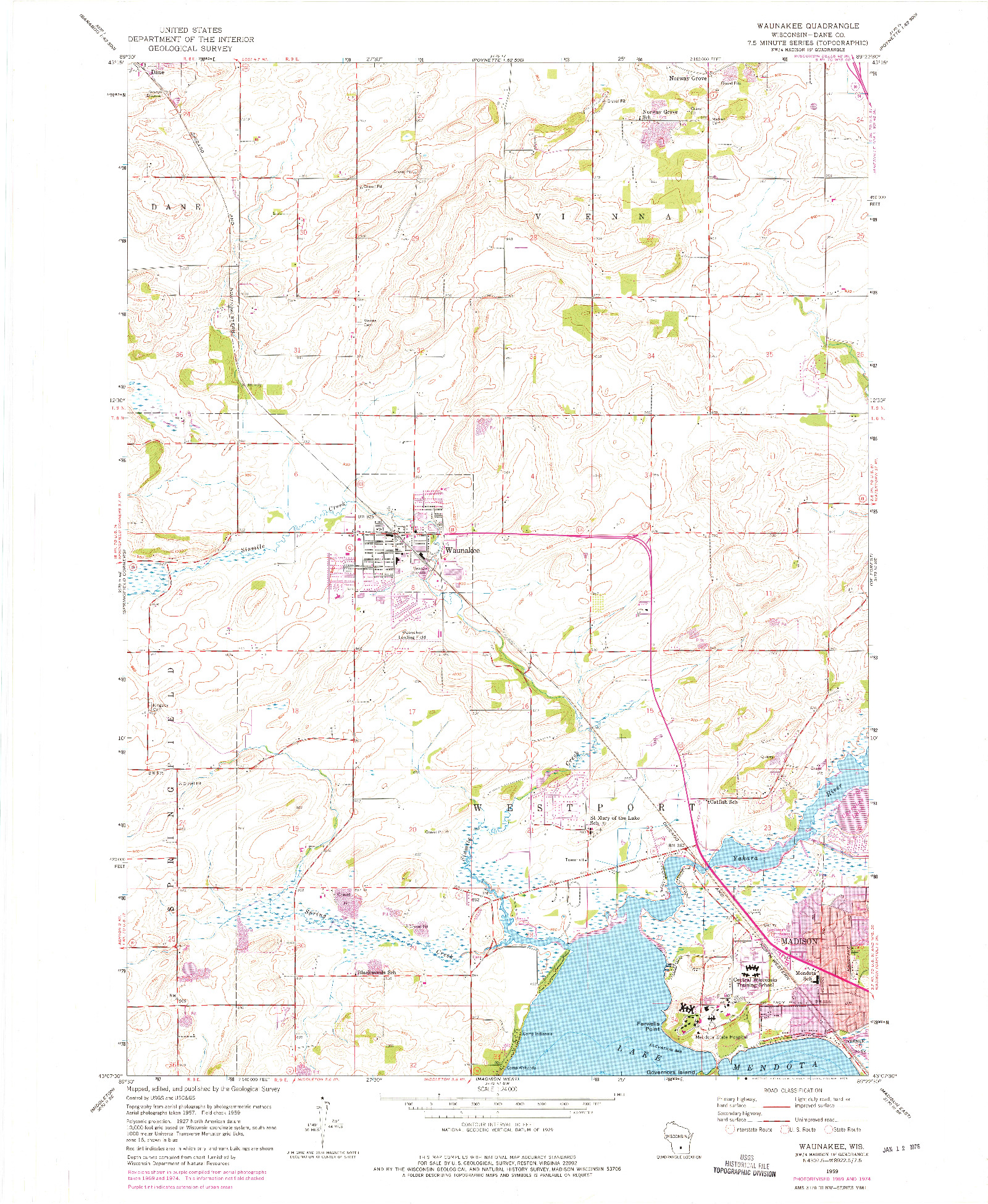 USGS 1:24000-SCALE QUADRANGLE FOR WAUNAKEE, WI 1959