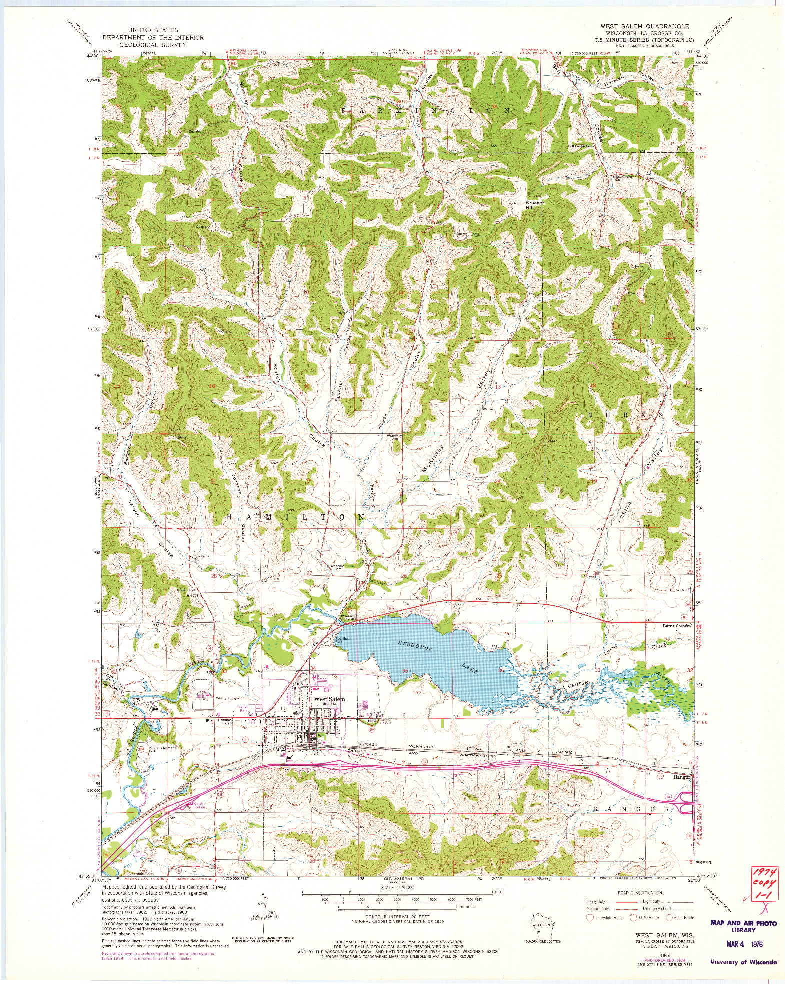 USGS 1:24000-SCALE QUADRANGLE FOR WEST SALEM, WI 1963