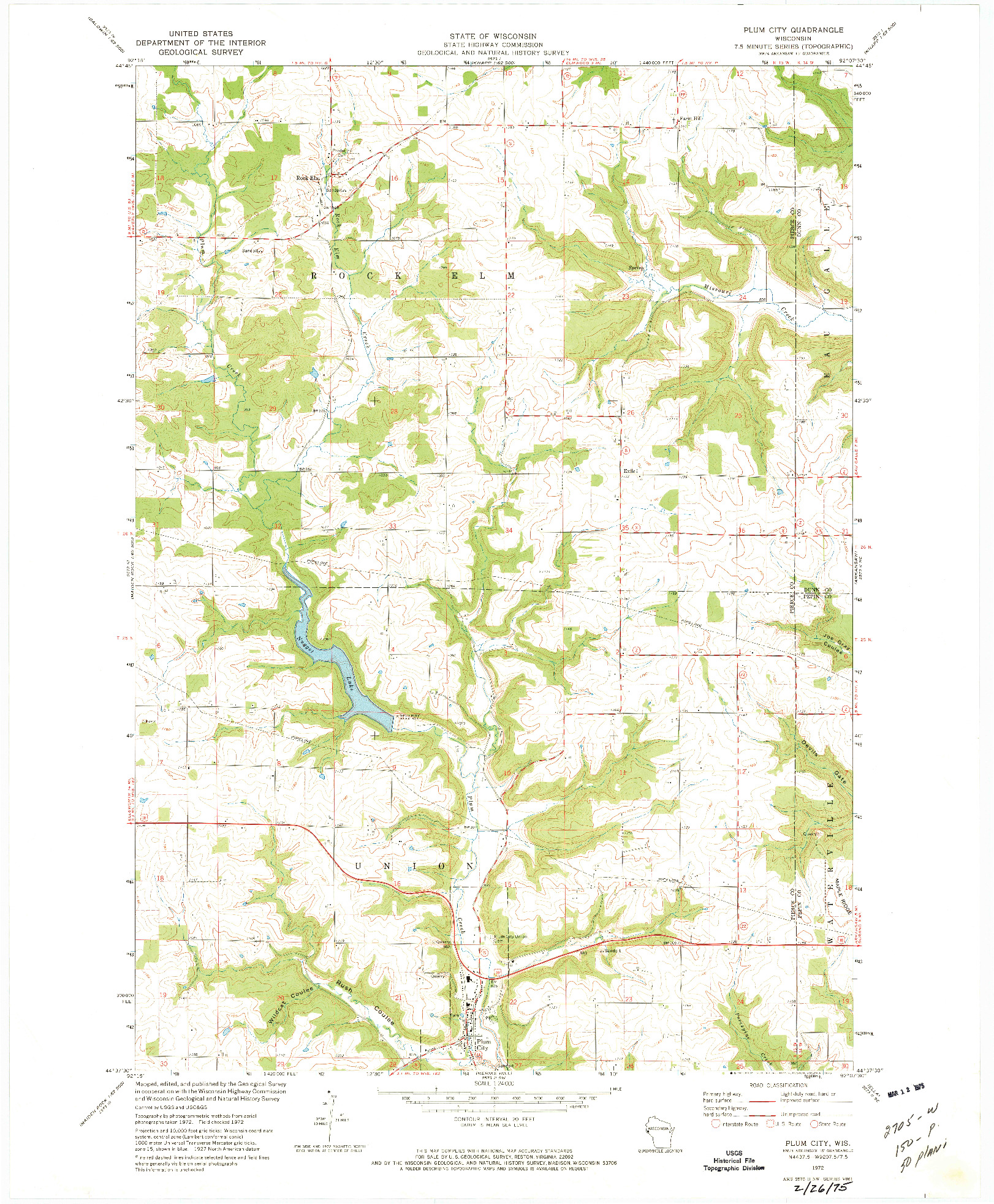 USGS 1:24000-SCALE QUADRANGLE FOR PLUM CITY, WI 1972