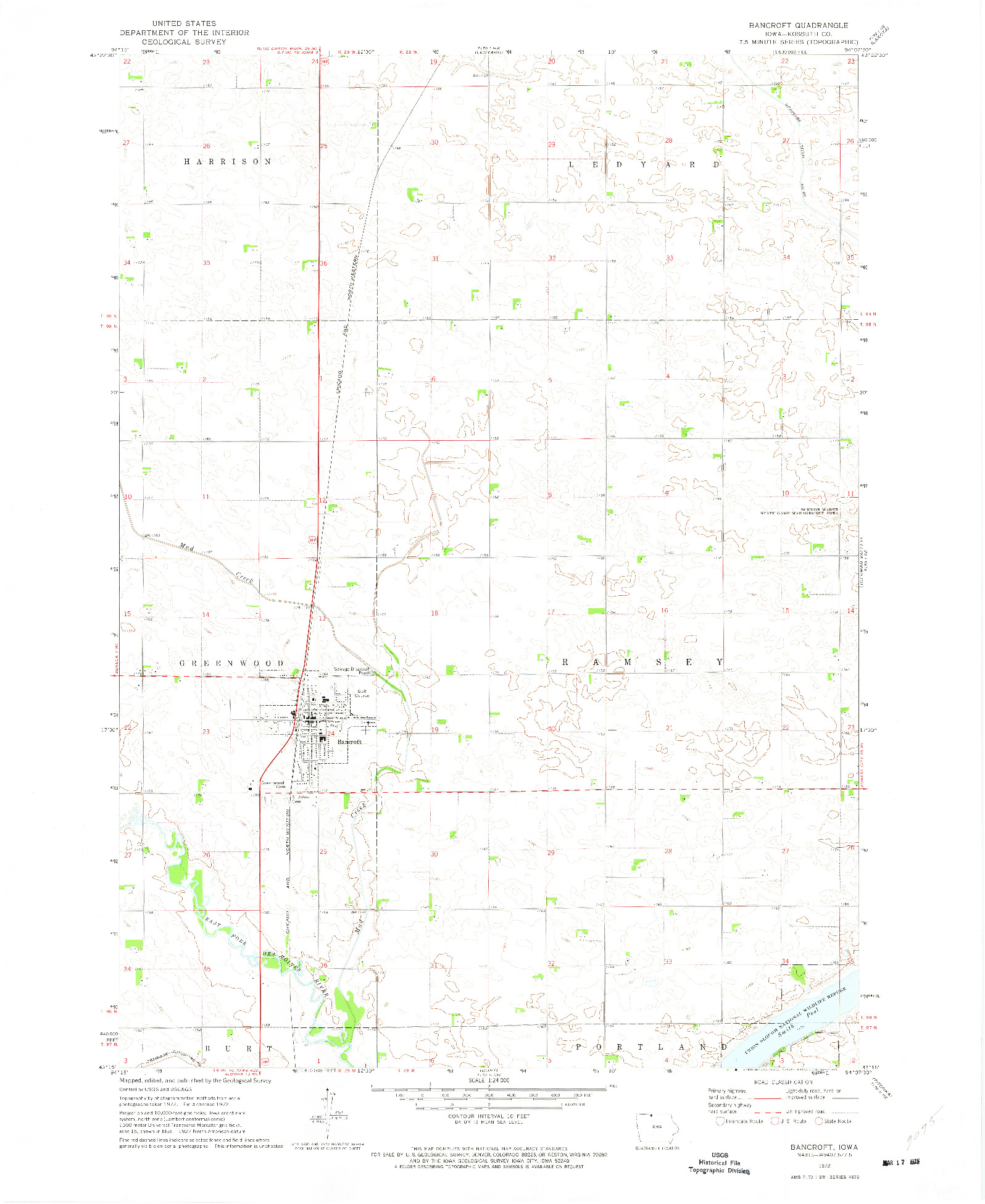 USGS 1:24000-SCALE QUADRANGLE FOR BANCROFT, IA 1972