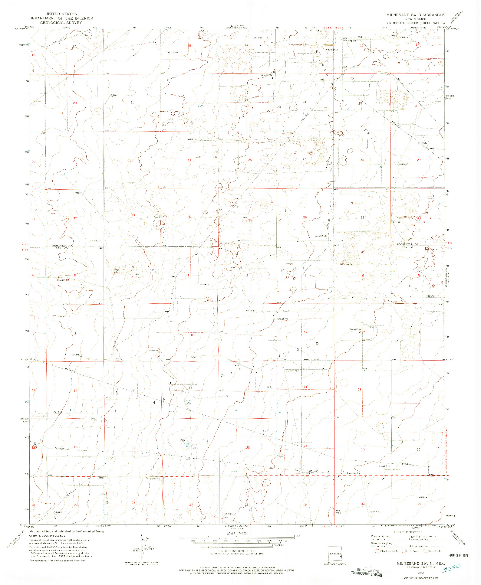 USGS 1:24000-SCALE QUADRANGLE FOR MILNESAND SW, NM 1972