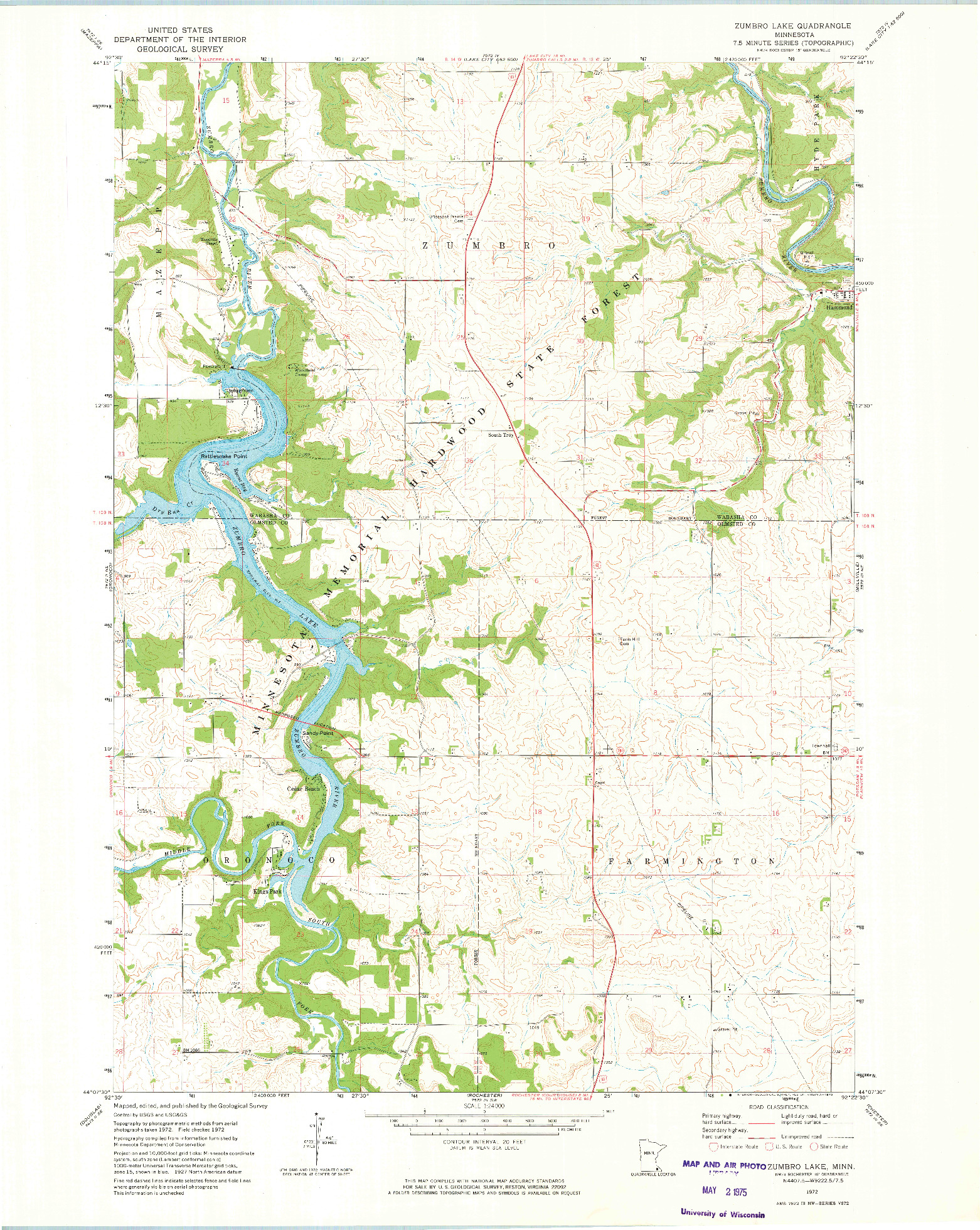 USGS 1:24000-SCALE QUADRANGLE FOR ZUMBRO LAKE, MN 1972