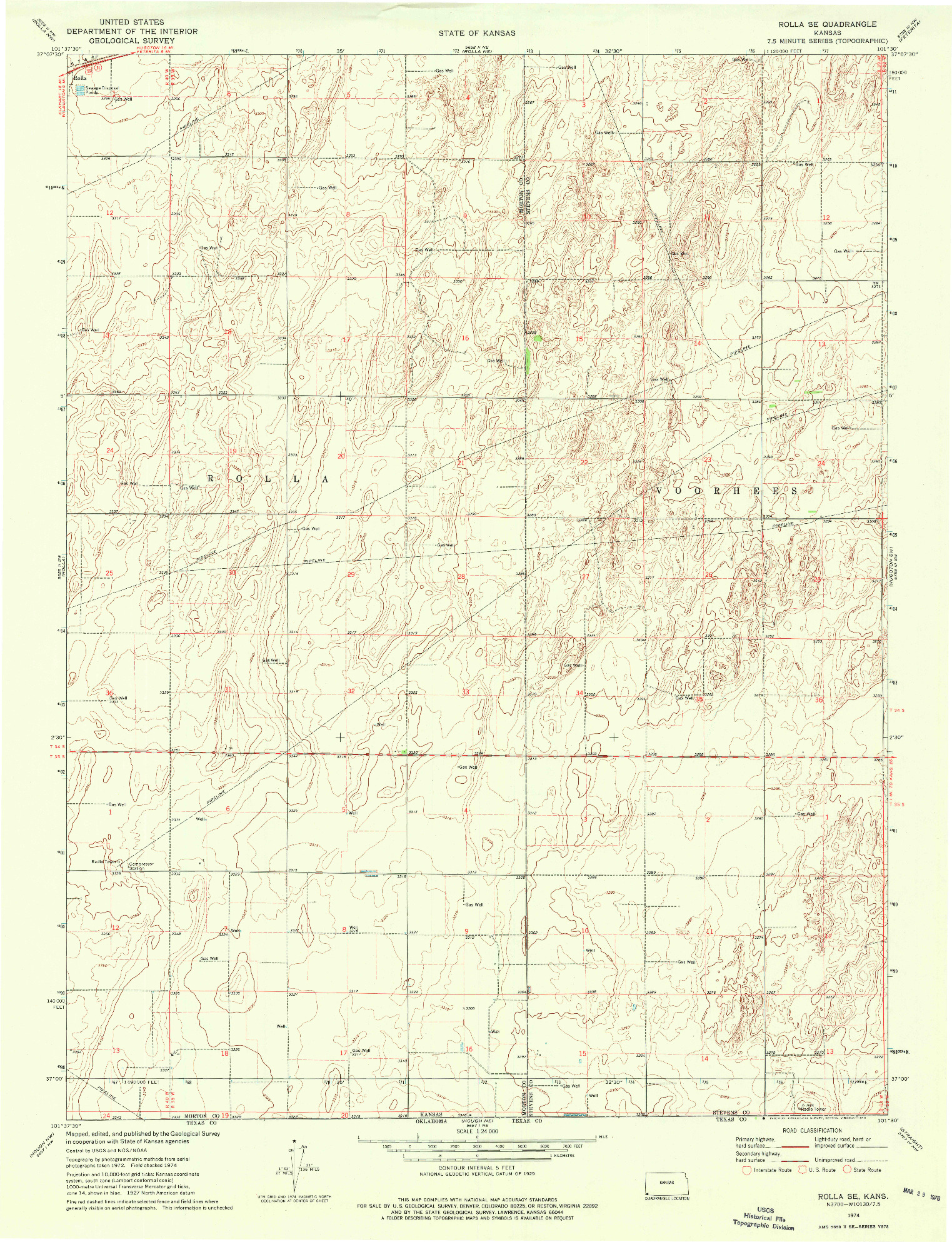 USGS 1:24000-SCALE QUADRANGLE FOR ROLLA SE, KS 1974