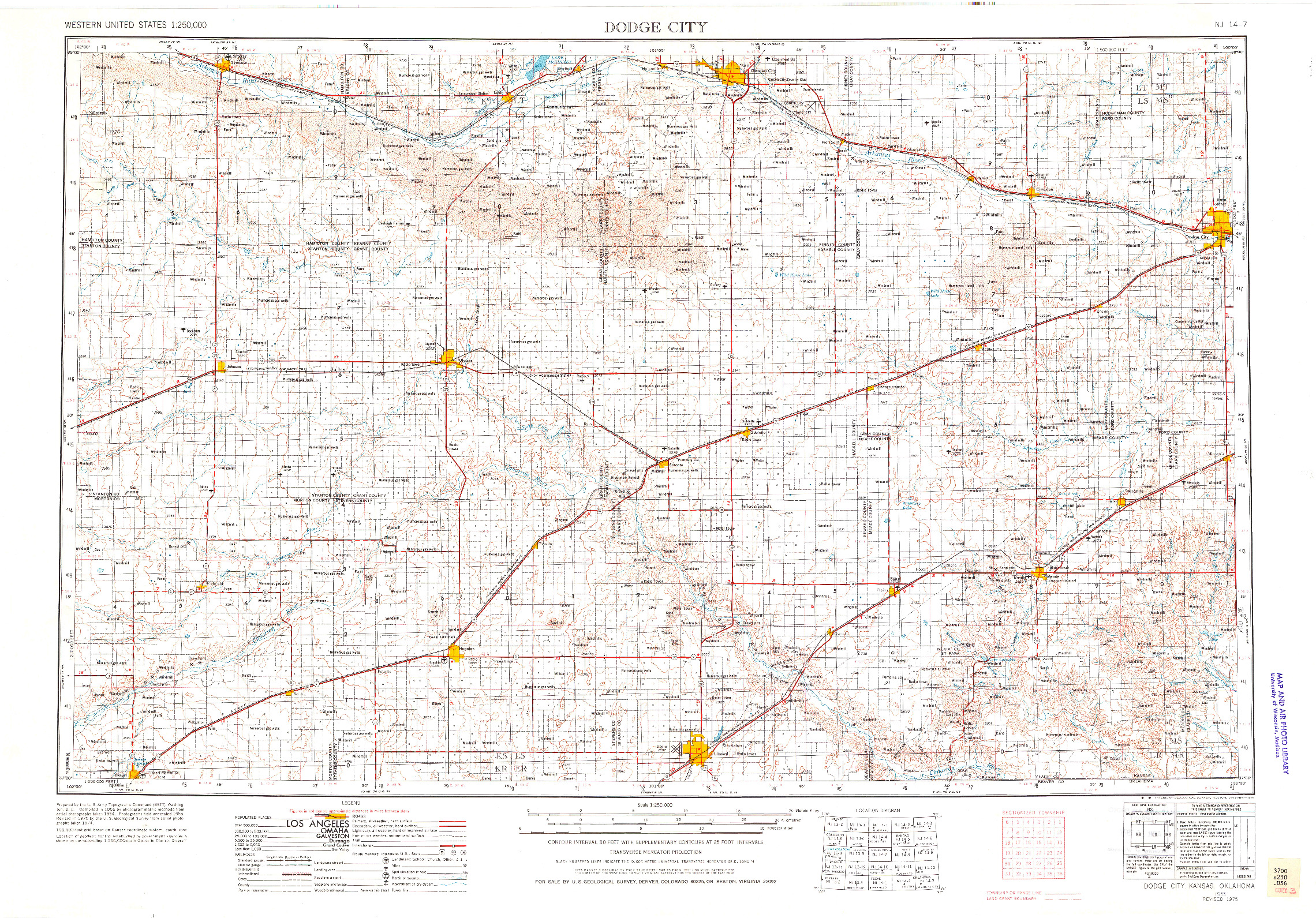 USGS 1:250000-SCALE QUADRANGLE FOR DODGE CITY, KS 1955