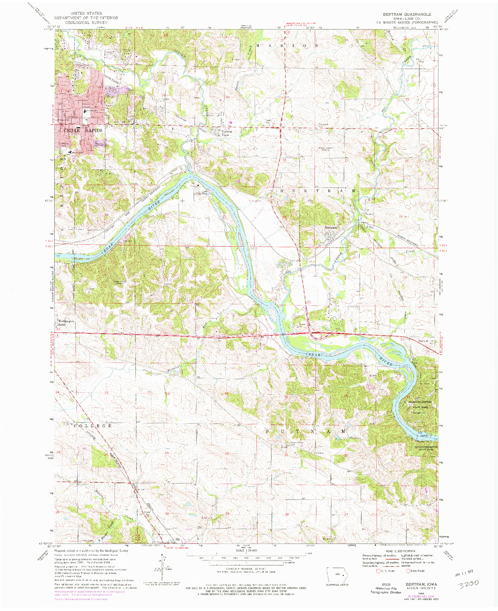 USGS 1:24000-SCALE QUADRANGLE FOR BERTRAM, IA 1968