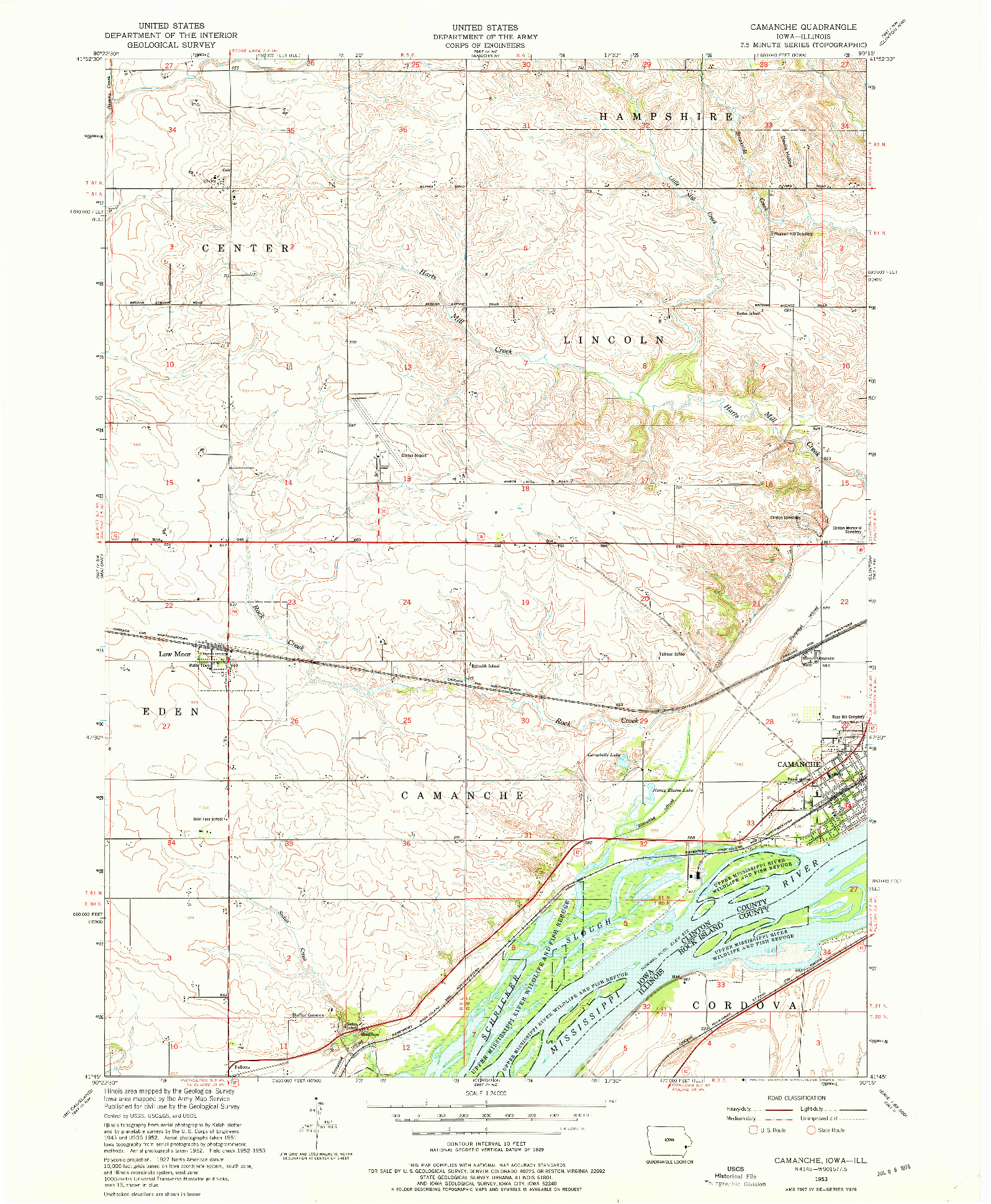 USGS 1:24000-SCALE QUADRANGLE FOR CAMANCHE, IA 1953